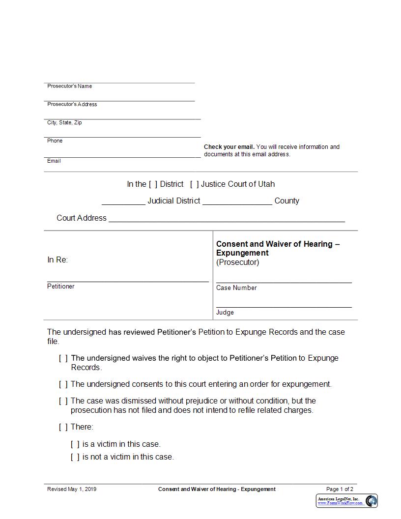 Consent And Waiver Of Hearing | Pdf Fpdf Docx | Utah