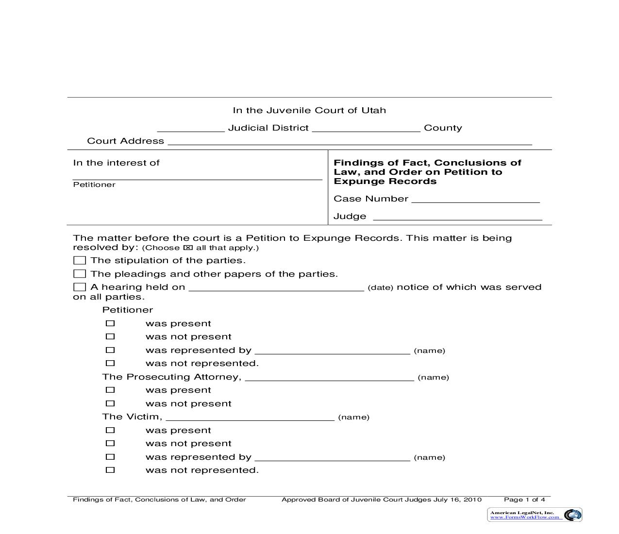 Findings Of Fact Conclusions Of Law Order On Petition To Expunge Records | Pdf Fpdf Doc Docx | Utah