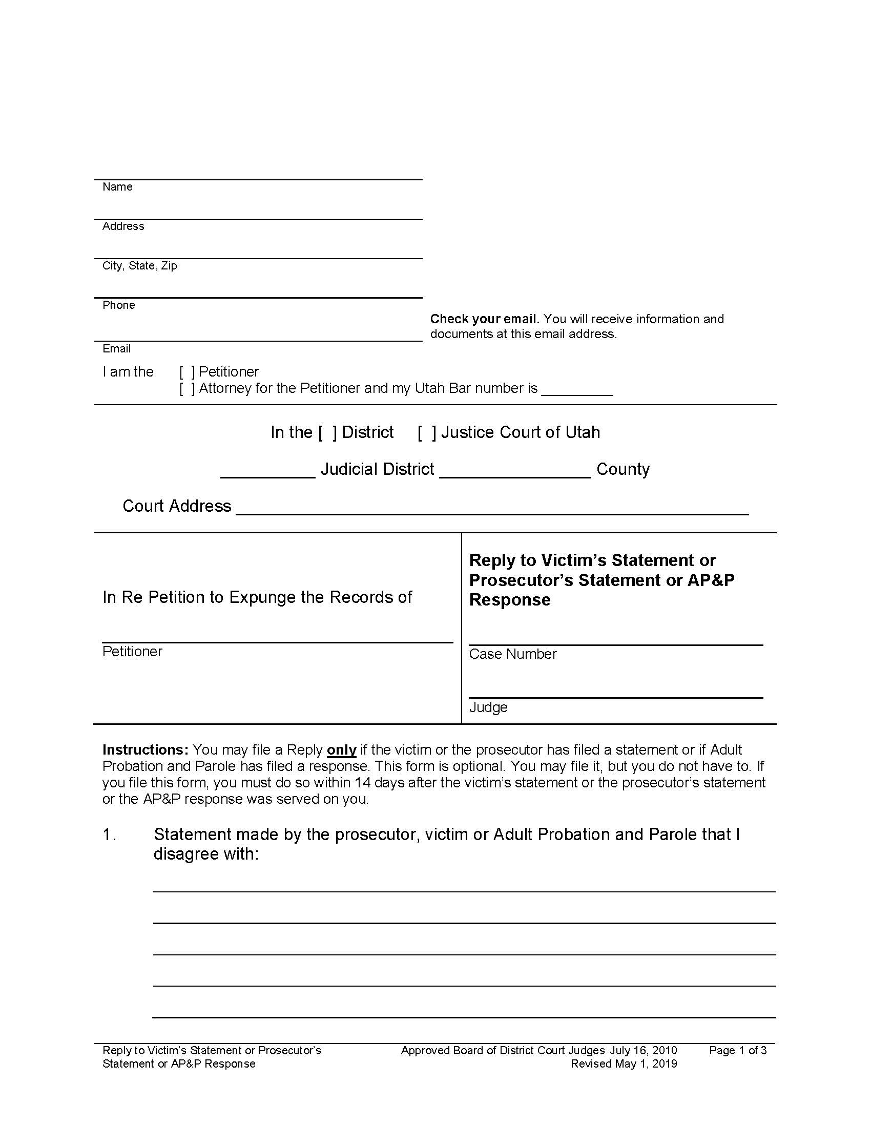 Reply To Victims Or Prosecutors Statement | Pdf Fpdf Docx | Utah