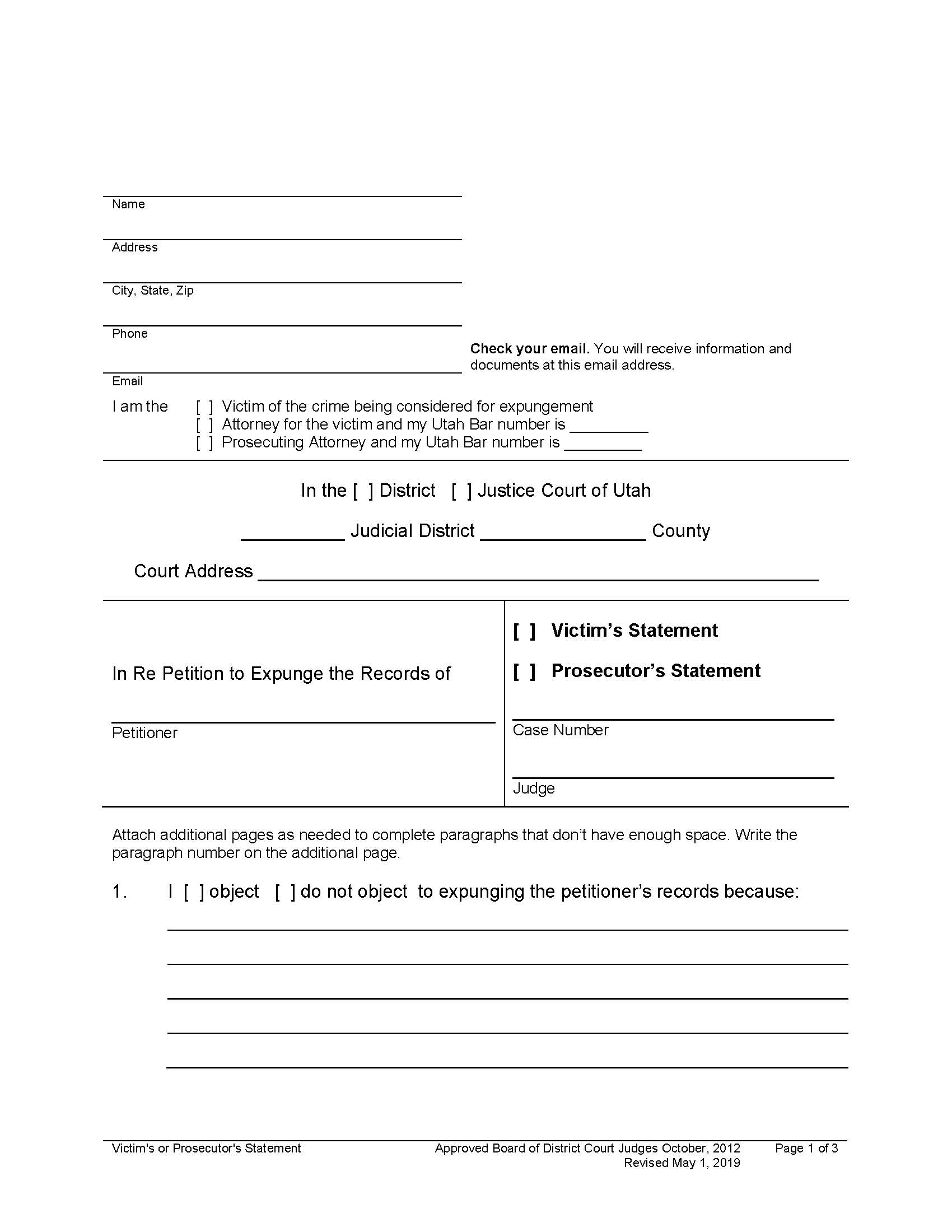 Victims Or Prosecutors Statement | Pdf Fpdf Docx | Utah