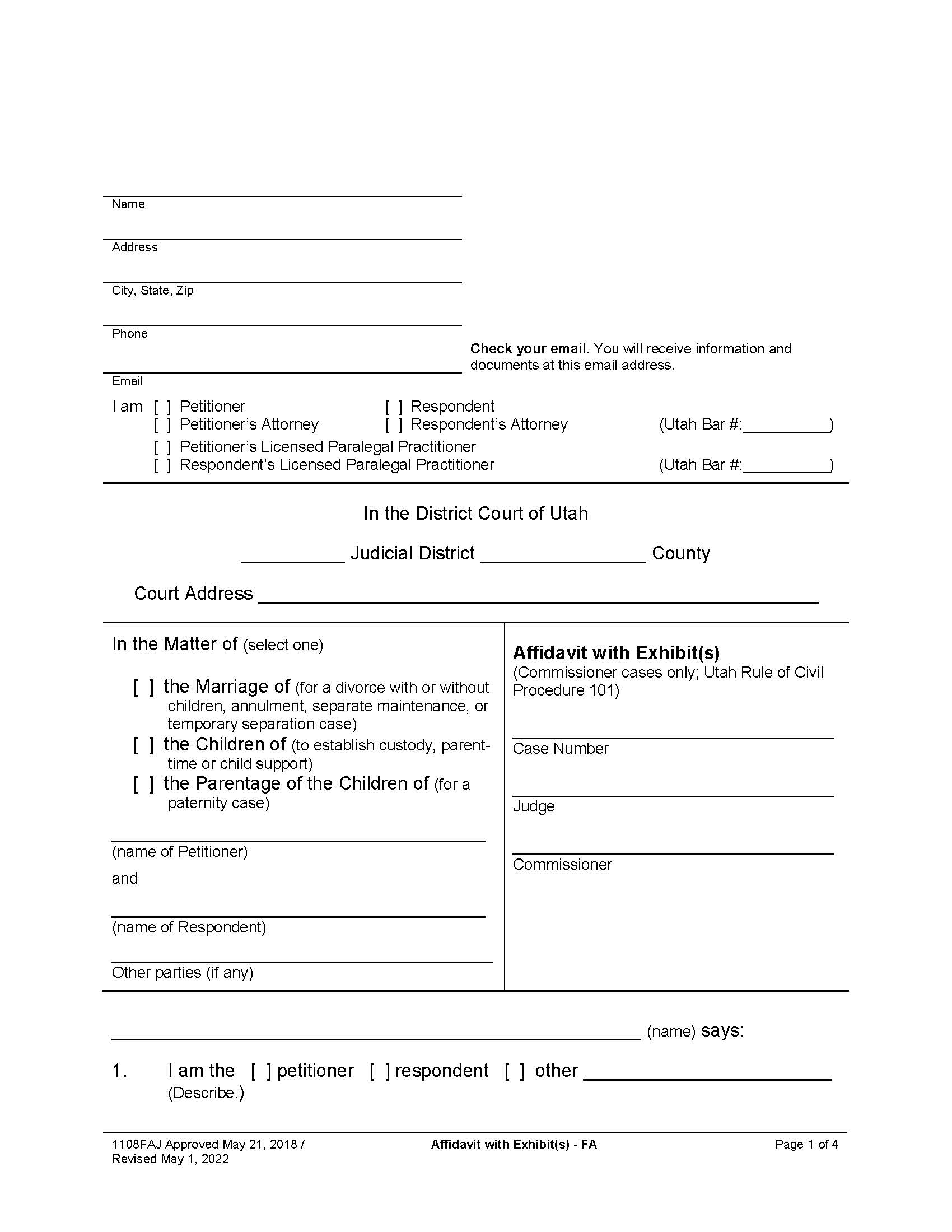 Affidavit with Exhibit(s) {1108FAJ} | Pdf Fpdf Docx | Utah