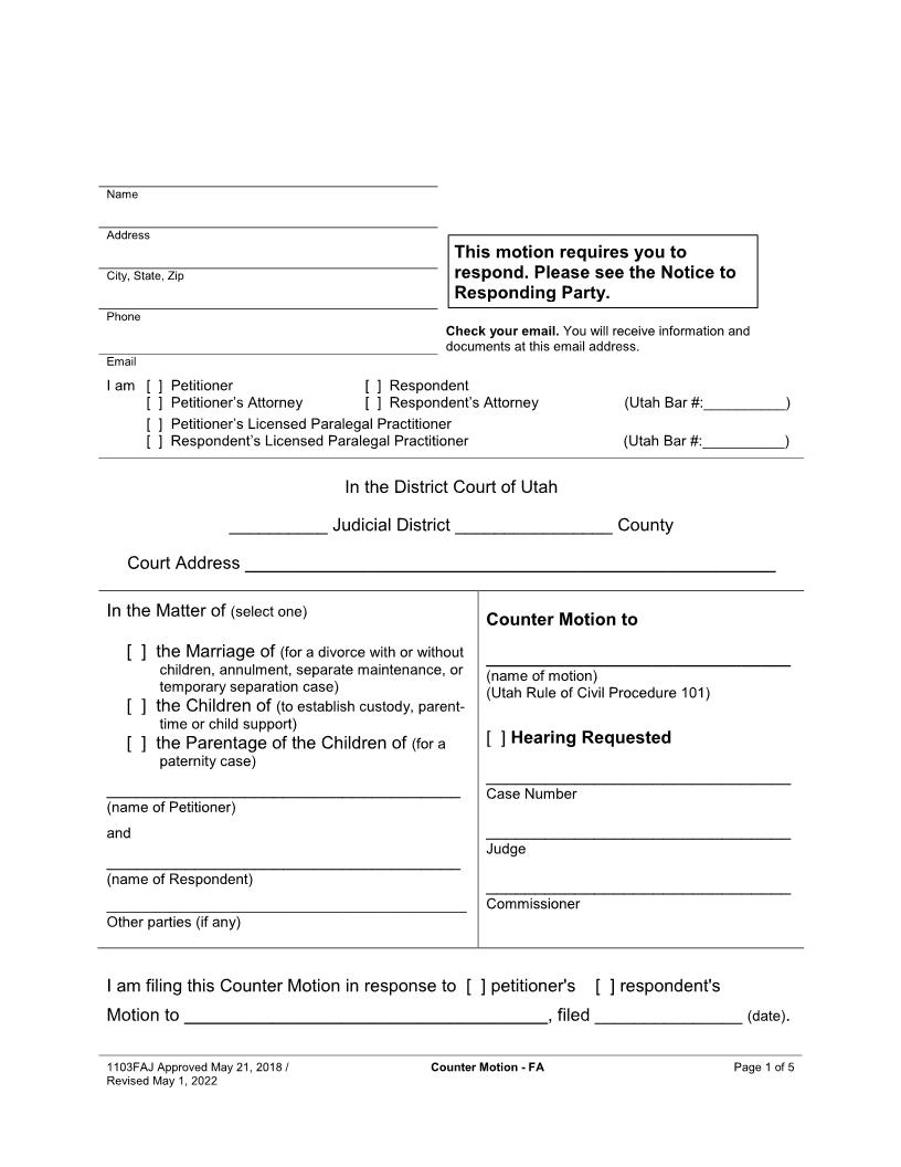 Counter Motion (Family) {1103FAJ} | Pdf Fpdf Docx | Utah