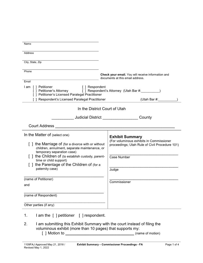 Exhibit Summary - Commissioner Proceedings {1109FAJ} | Pdf Fpdf Docx | Utah