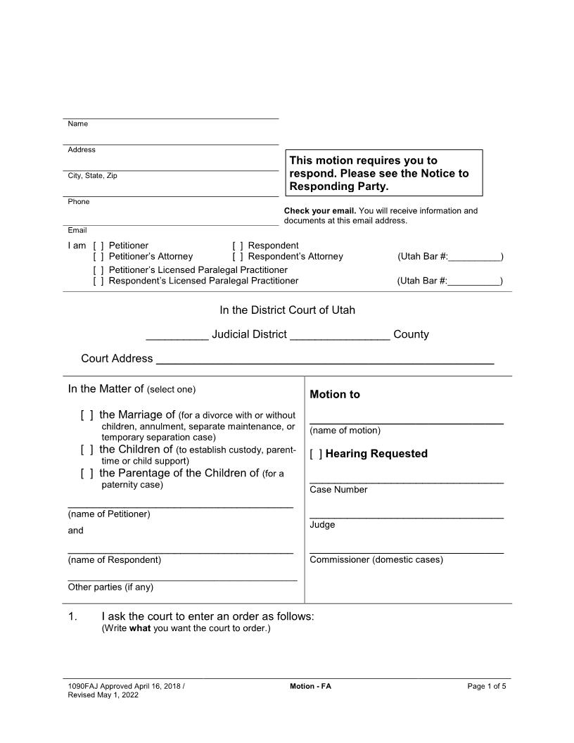 Motion (Family) {1090FAJ} | Pdf Fpdf Docx | Utah