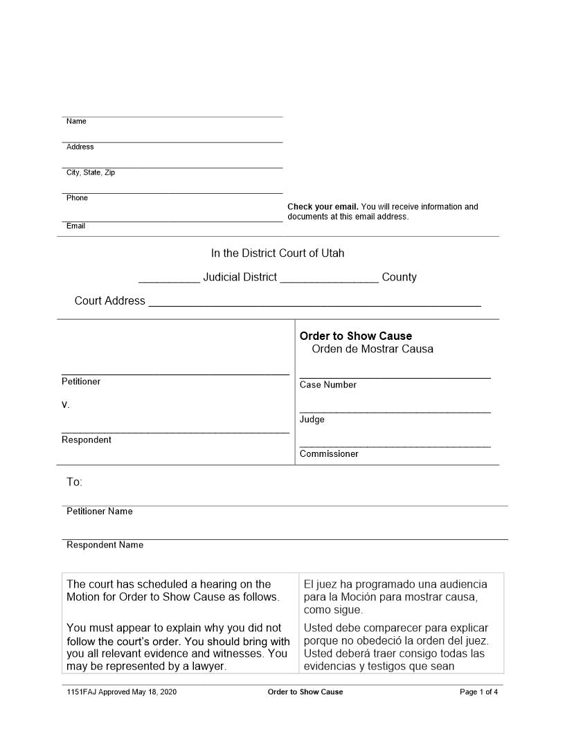 Order To Show Cause {1151FAJ) | Pdf Fpdf Docx | Utah
