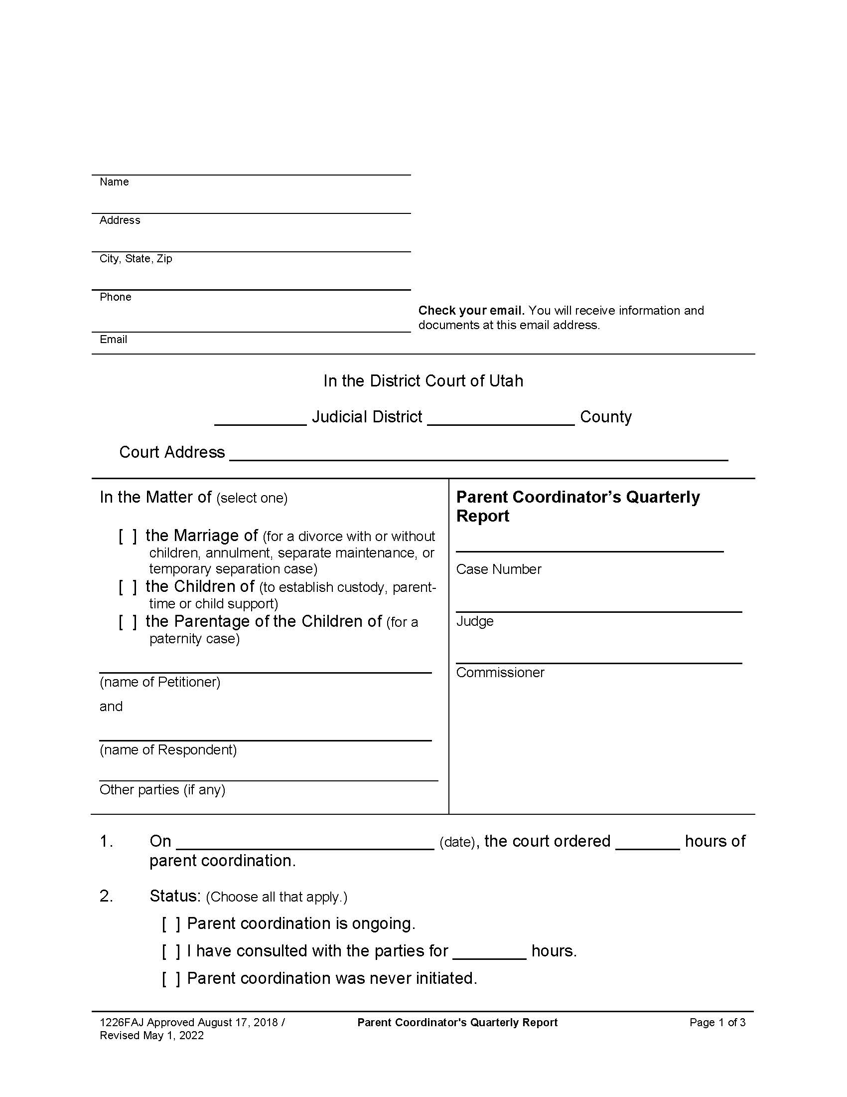 Parent Coordinators Quarterly Report {1226FAJ} | Pdf Fpdf Docx | Utah