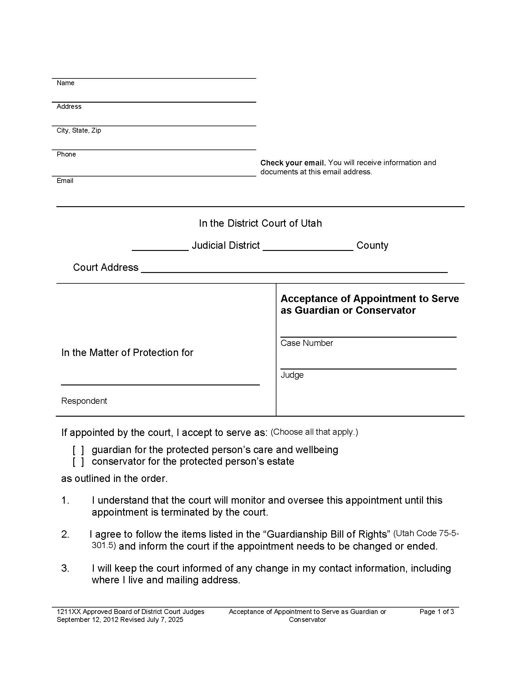 Acceptance Of Appointment (Adult) | Pdf Fpdf Docx | Utah