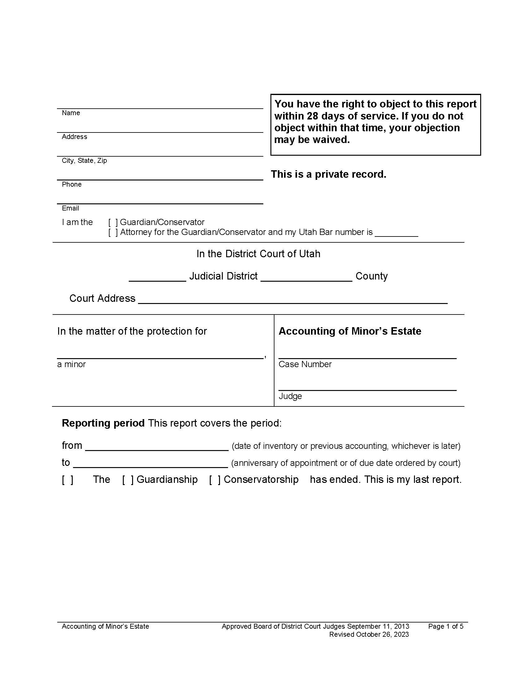 Accounting Of Minors Estate | Pdf Fpdf Docx | Utah