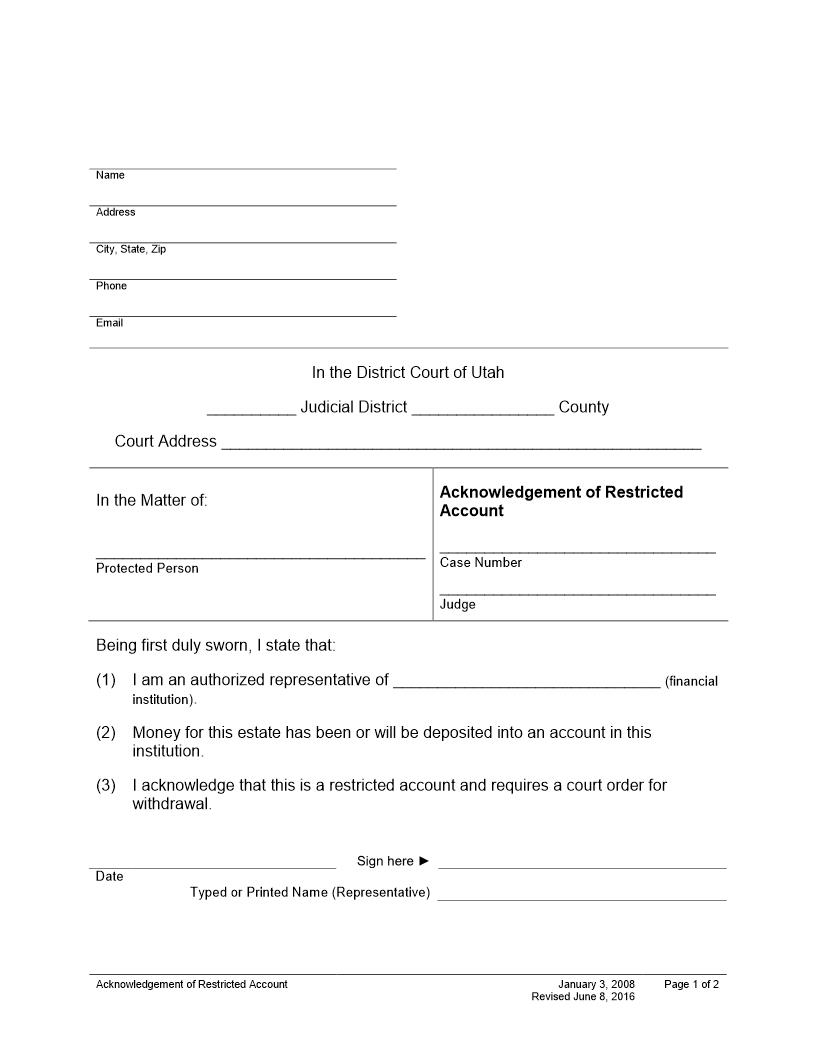 Acknowledgement Of Restricted Account | Pdf Fpdf Docx | Utah