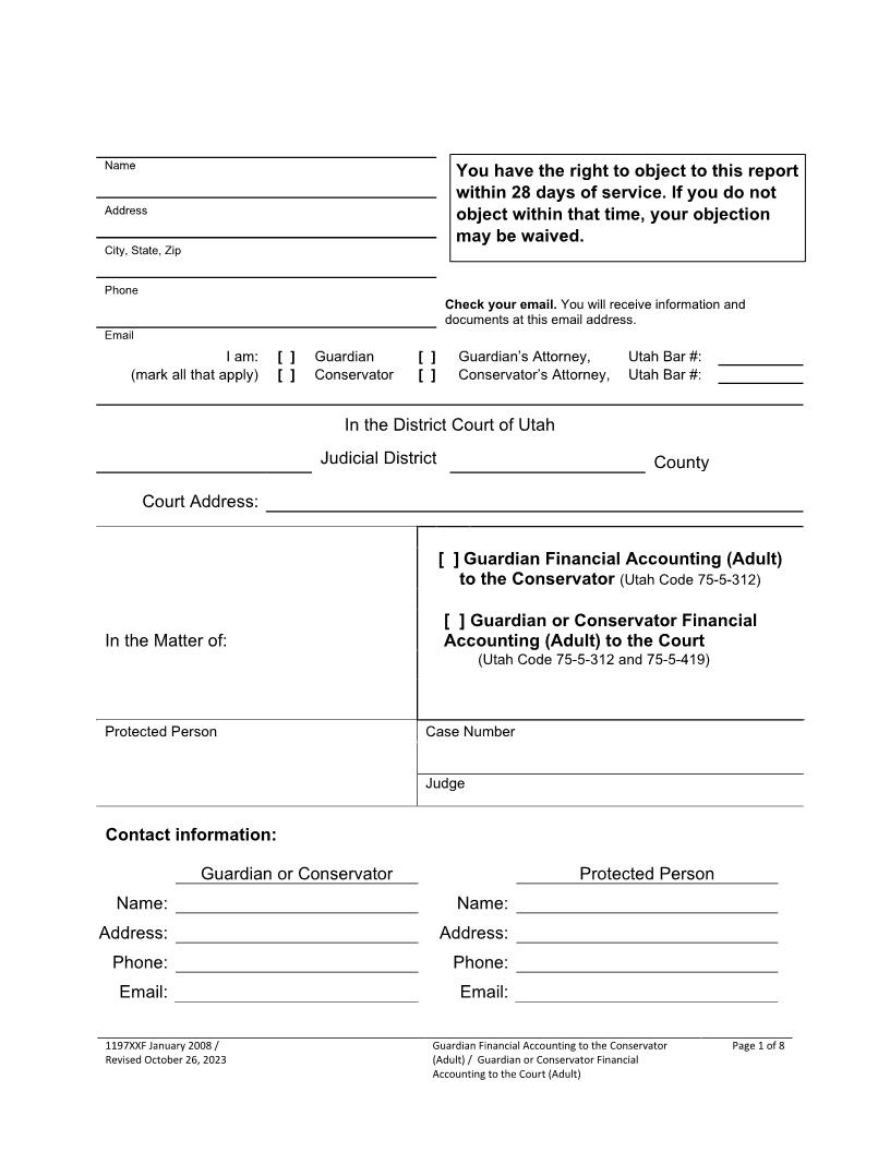 Financial Accounting (Guardian To Conservator) (Guardians-Conservators To Court) {1197XXF} | Pdf Fpdf Docx | Utah
