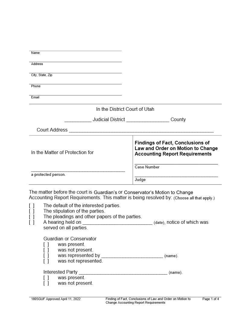 Findings Of Fact Conclusions Order On Change Accounting Report Requirements {1805GUF} | Pdf Fpdf Docx | Utah