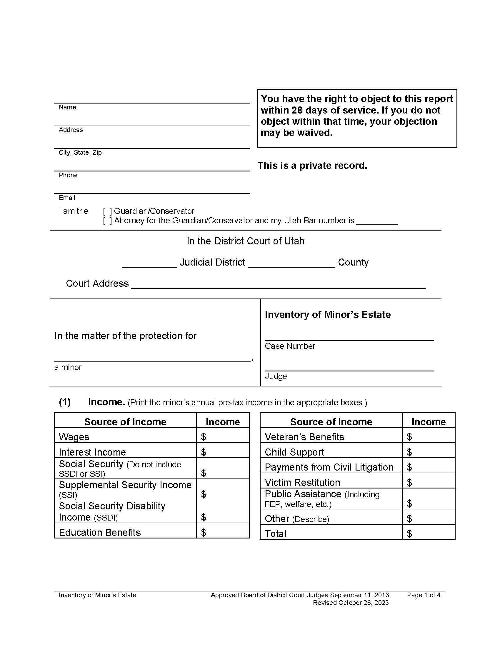 Inventory Of Minors Estate | Pdf Fpdf Docx | Utah