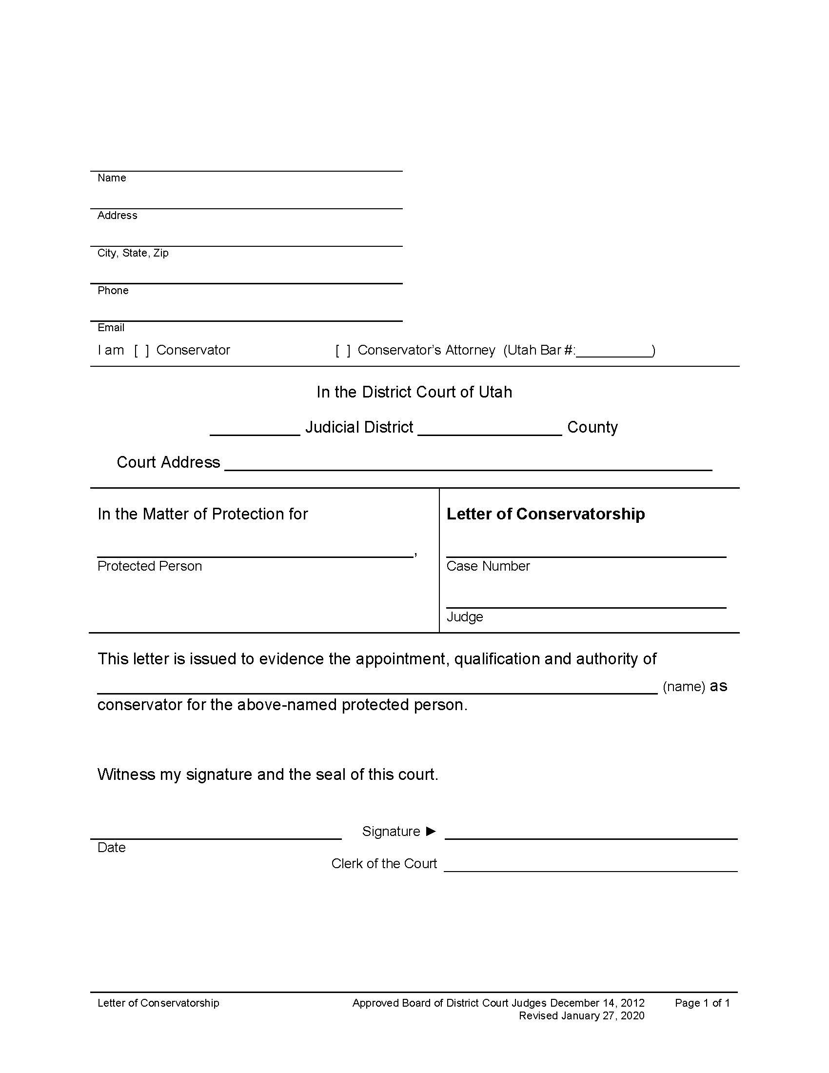 Letter Of Conservatorship (Adult) | Pdf Fpdf Docx | Utah