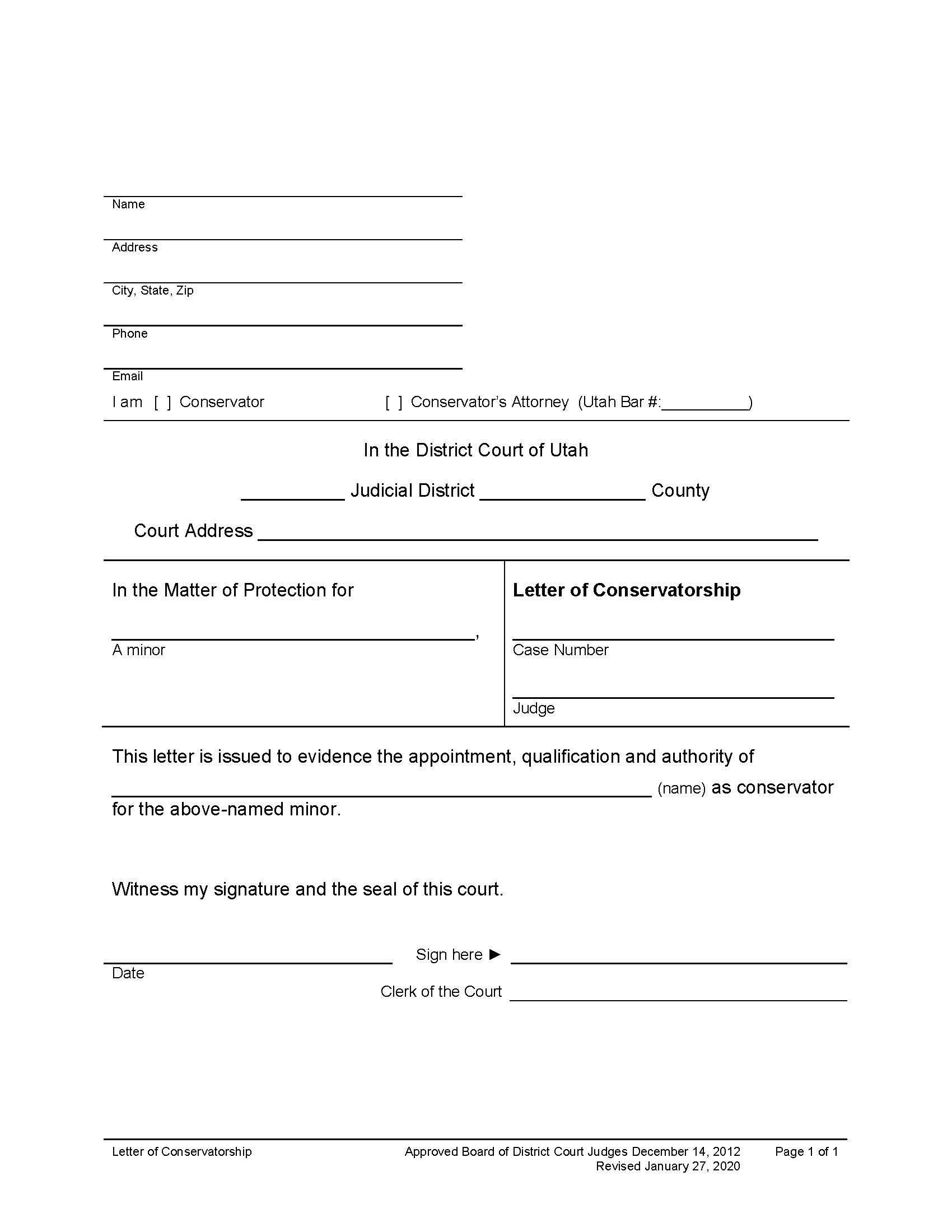 Letter Of Conservatorship (Minor) | Pdf Fpdf Docx | Utah