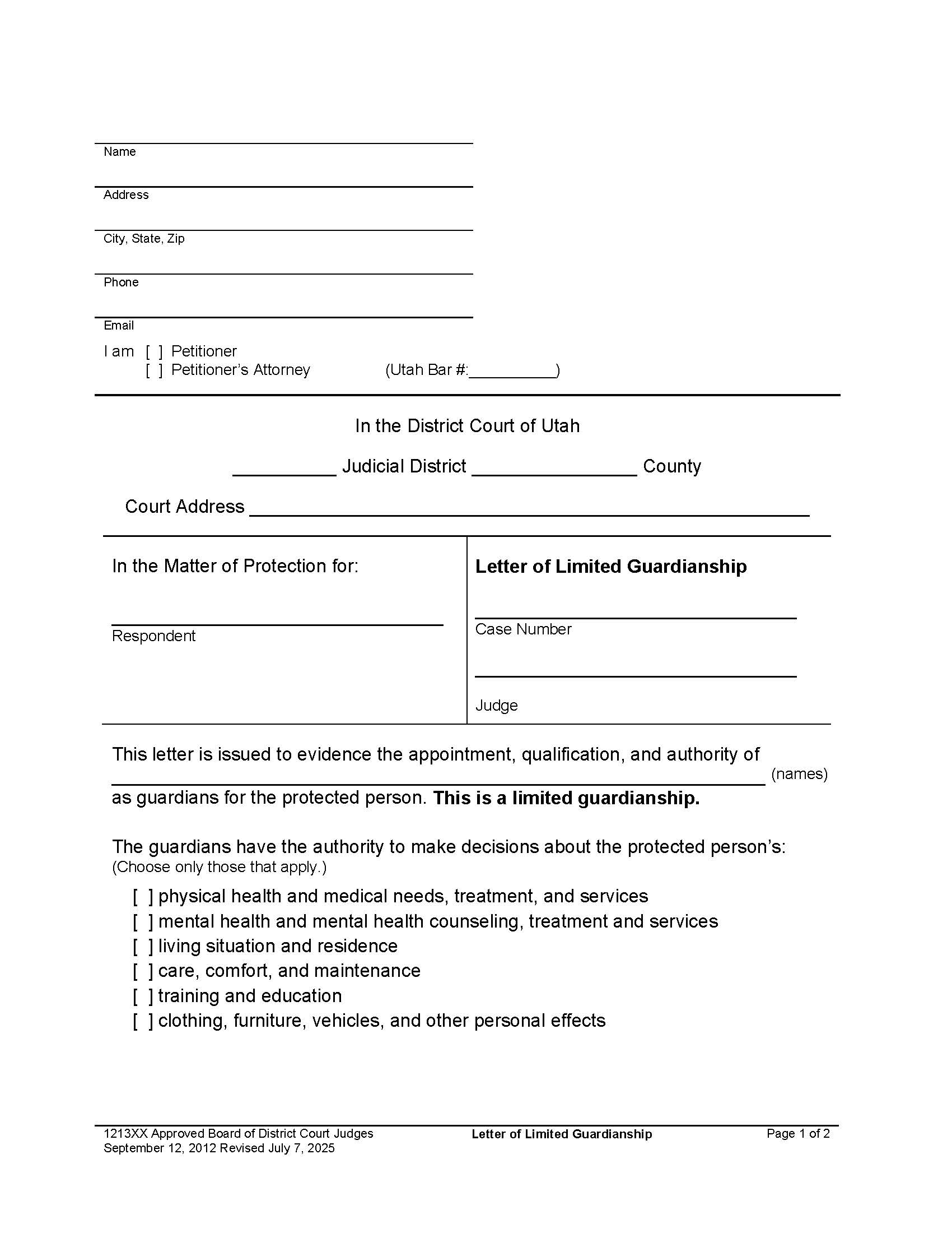 Letter Of Limited Guardianship | Pdf Fpdf Docx | Utah