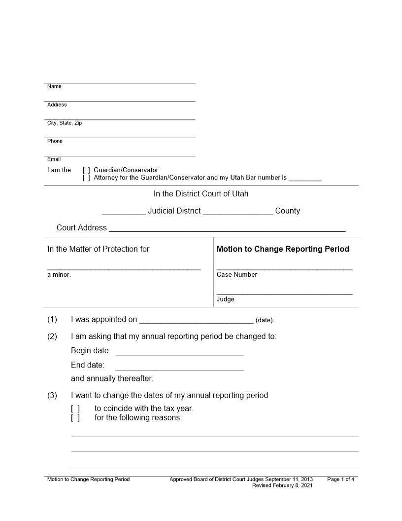 Motion To Change Reporting Period (Minor) | Pdf Fpdf Docx | Utah