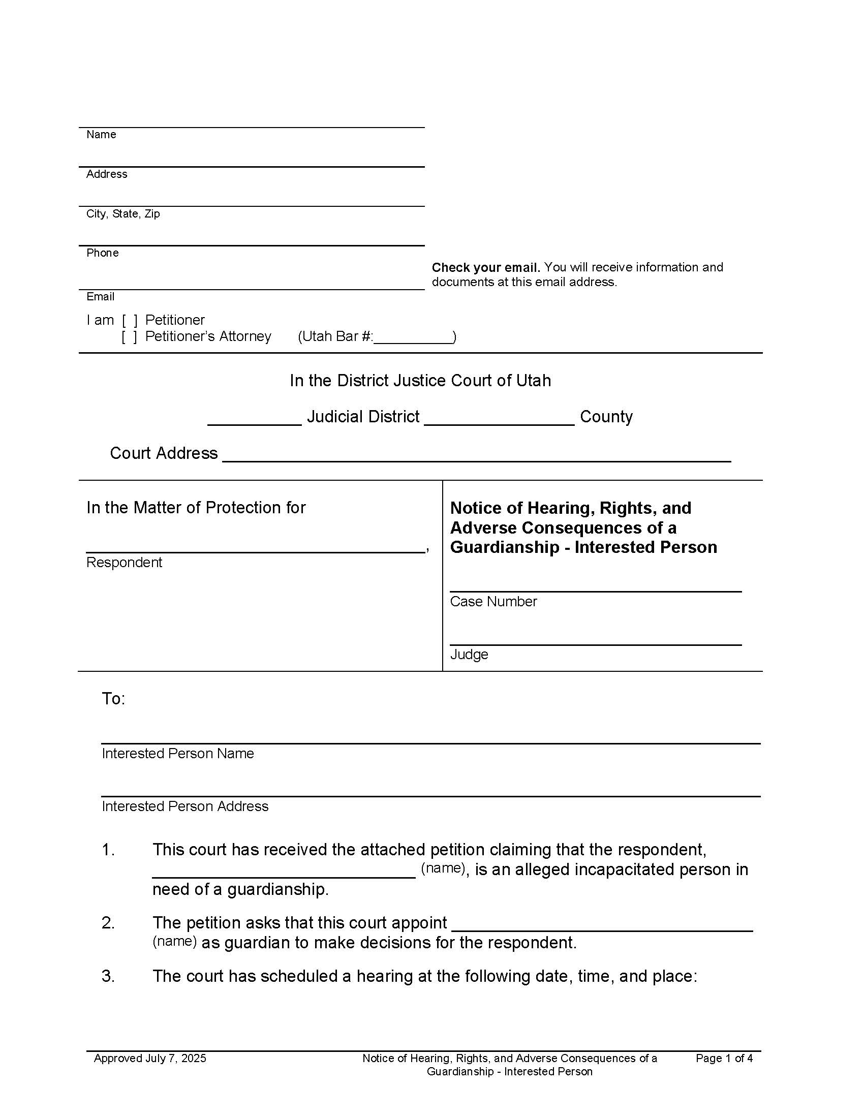 Notice Of Hearing Rights Adverse Consequences Of Guardianship (Interested Persons) | Pdf Fpdf Docx | Utah