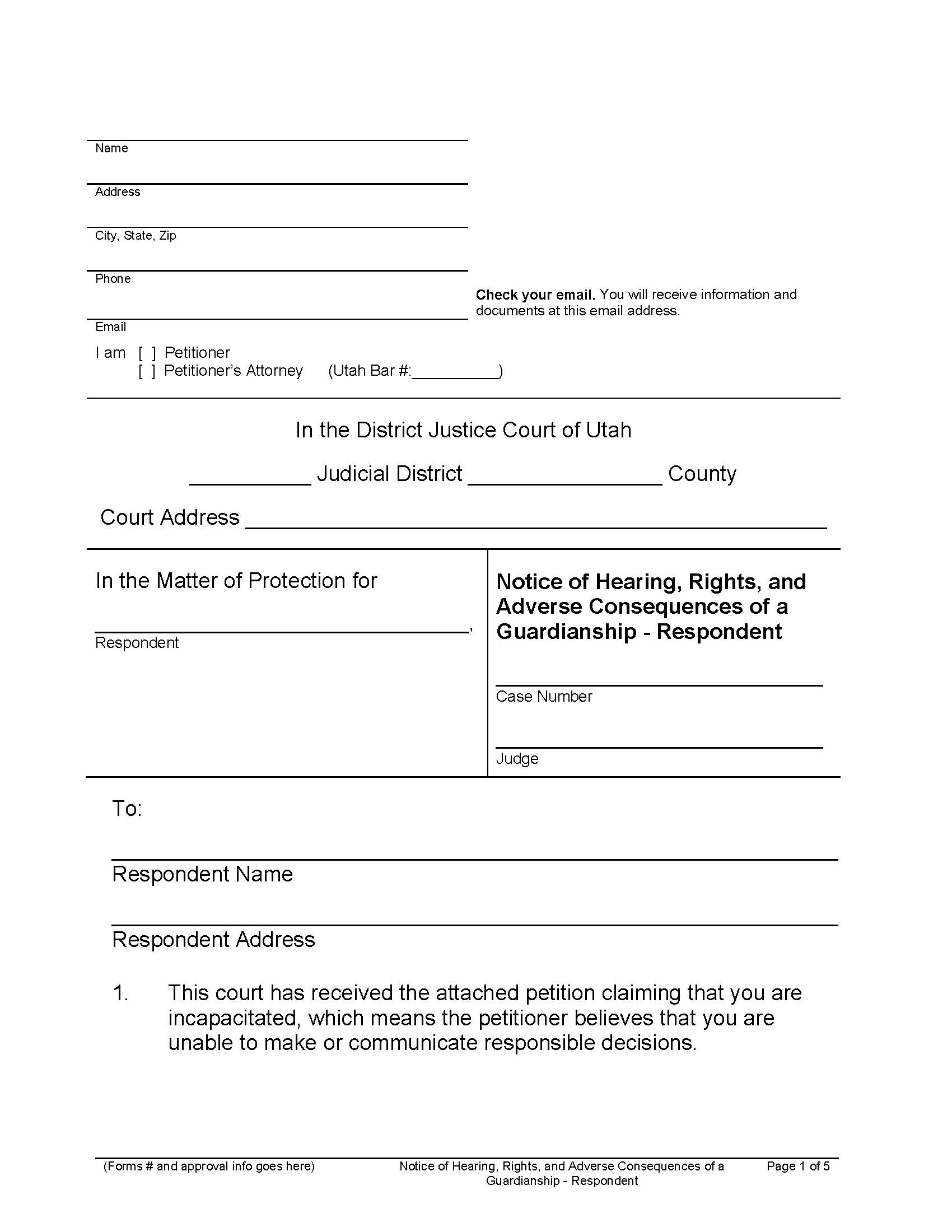 Notice Of Hearing Rights Adverse Consequences Of Guardianship (To Respondent) | Pdf Fpdf Docx | Utah