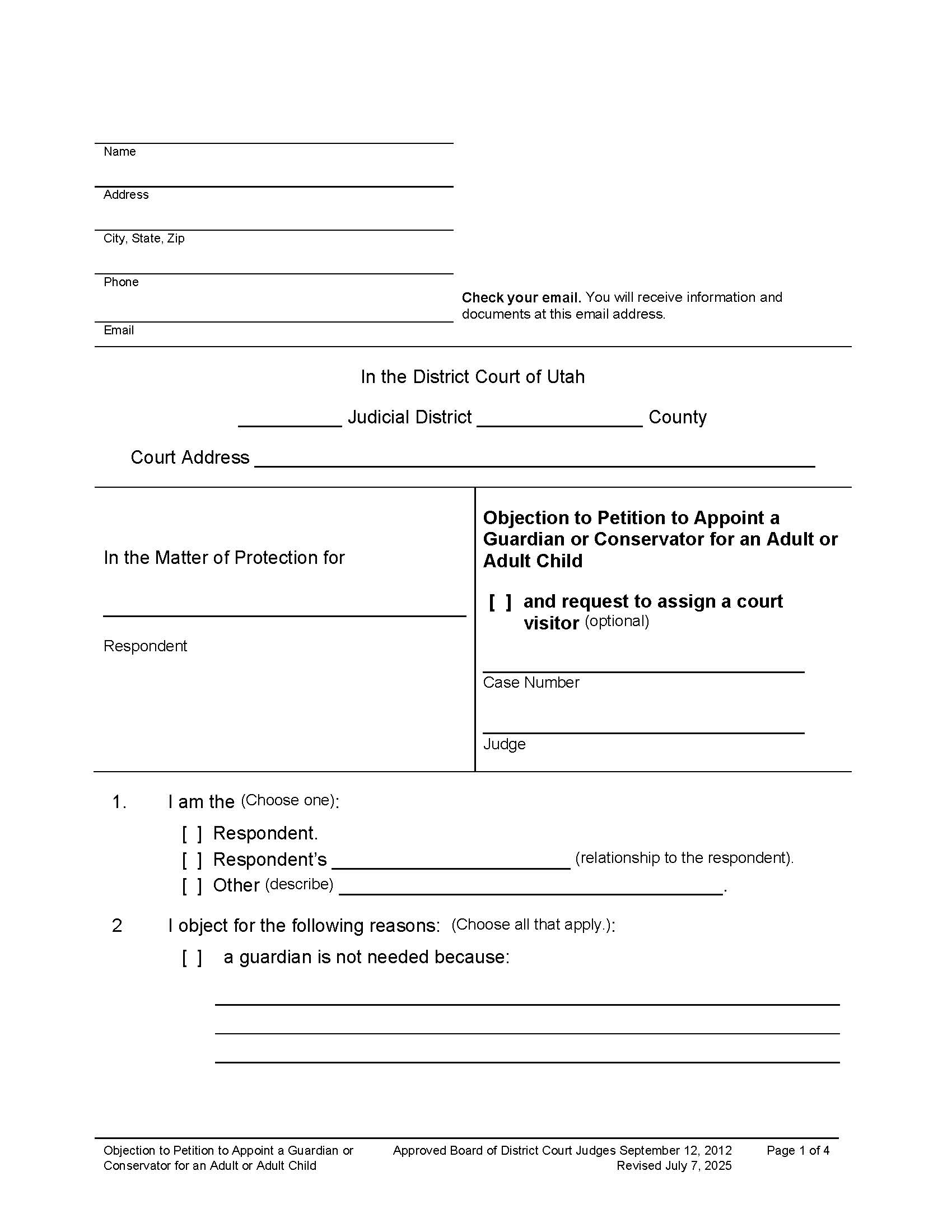 Objection To Petition To Appoint Guardian Conservator (And Visitor Request) | Pdf Fpdf Docx | Utah