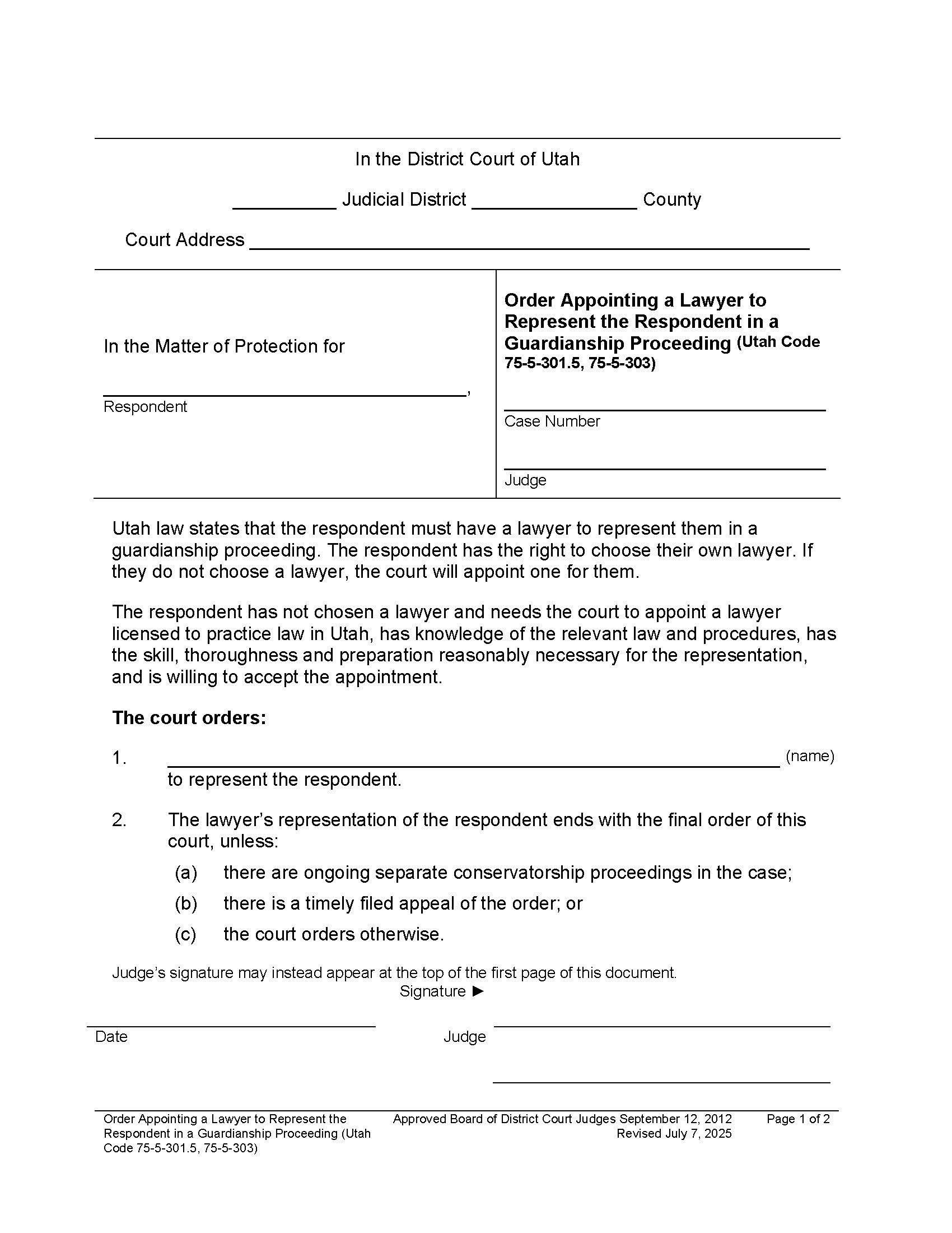Order Appointing Attorney To Represent Respondent In Guardianship Proceeding | Pdf Fpdf Docx | Utah