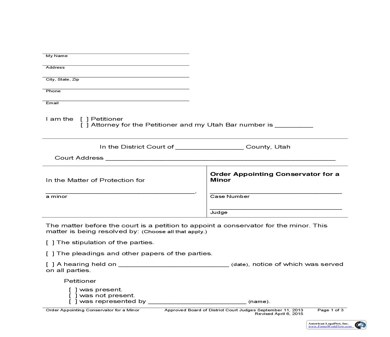 Order Appointing Conservator For Minor | Pdf Fpdf Docx | Utah