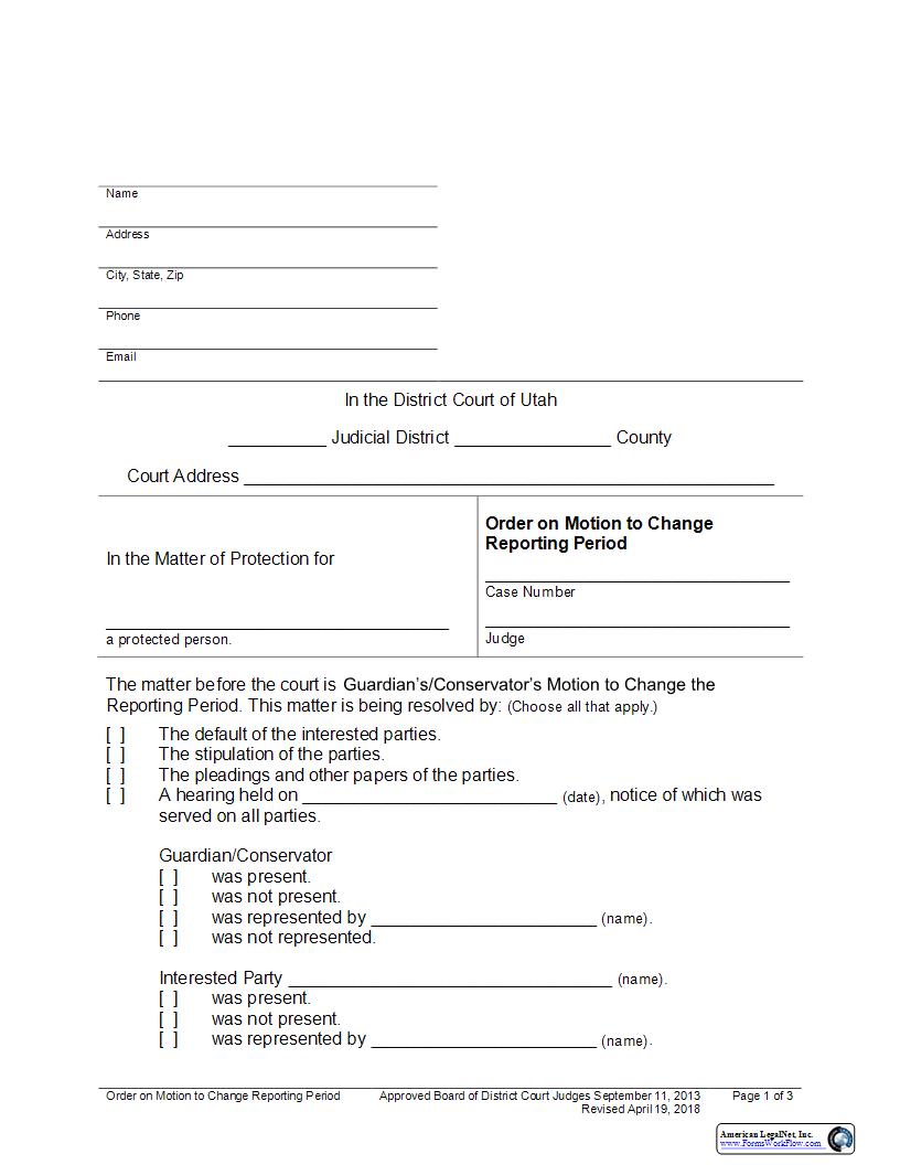 Order On Motion To Change Reporting Period (Adult) | Pdf Fpdf Docx | Utah