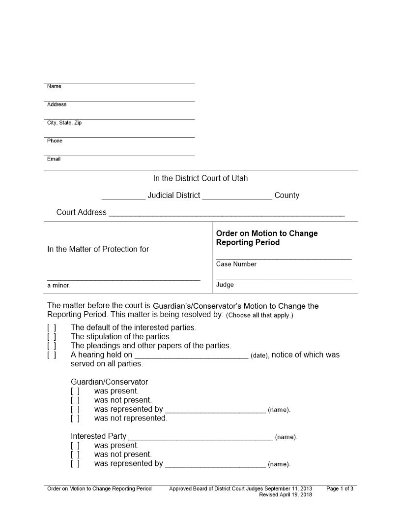 Order On Motion To Change Reporting Period (Minor) | Pdf Fpdf Docx | Utah