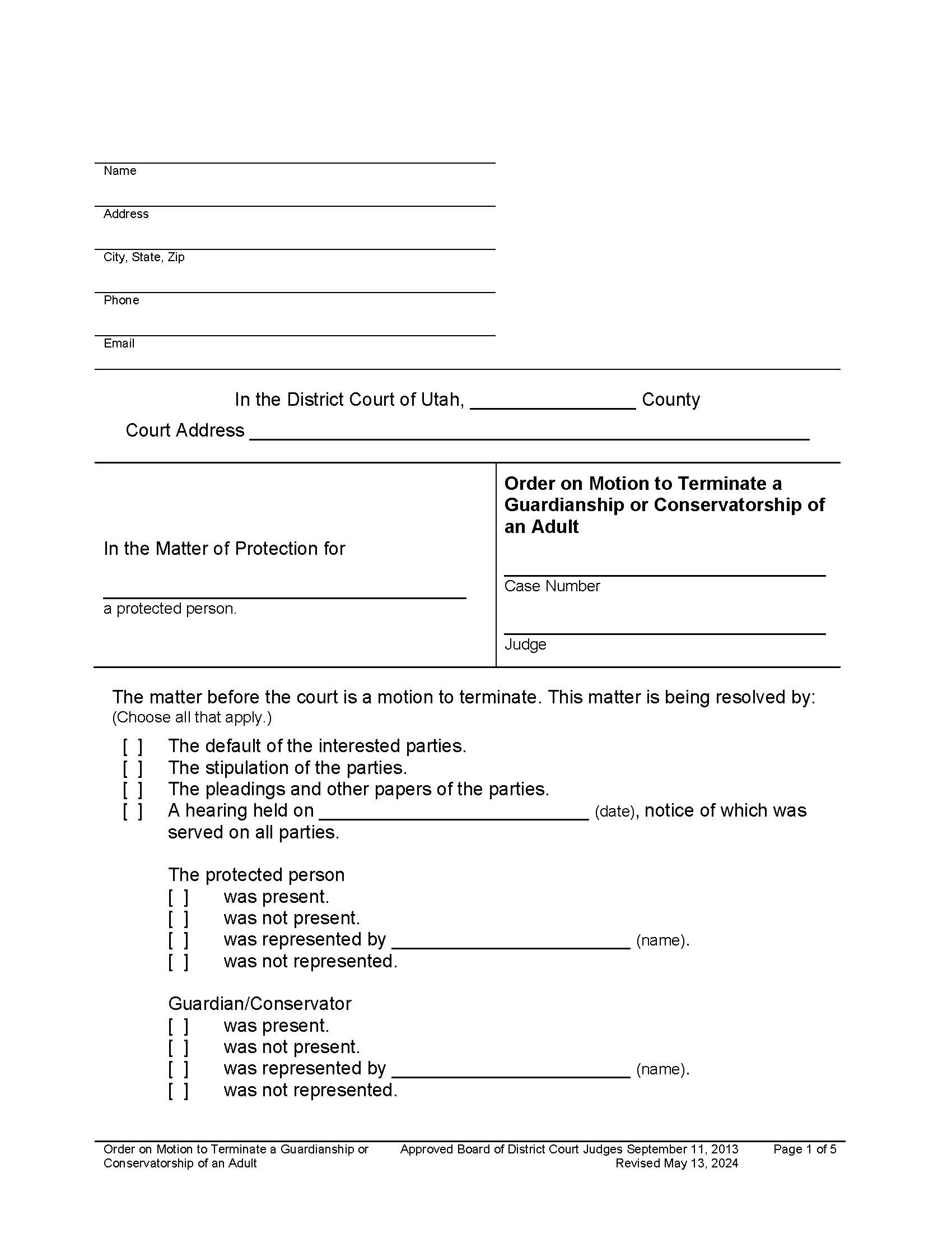 Order On Motion To Terminate Guardianship And-Or Conservatorship (Adult) | Pdf Fpdf Docx | Utah