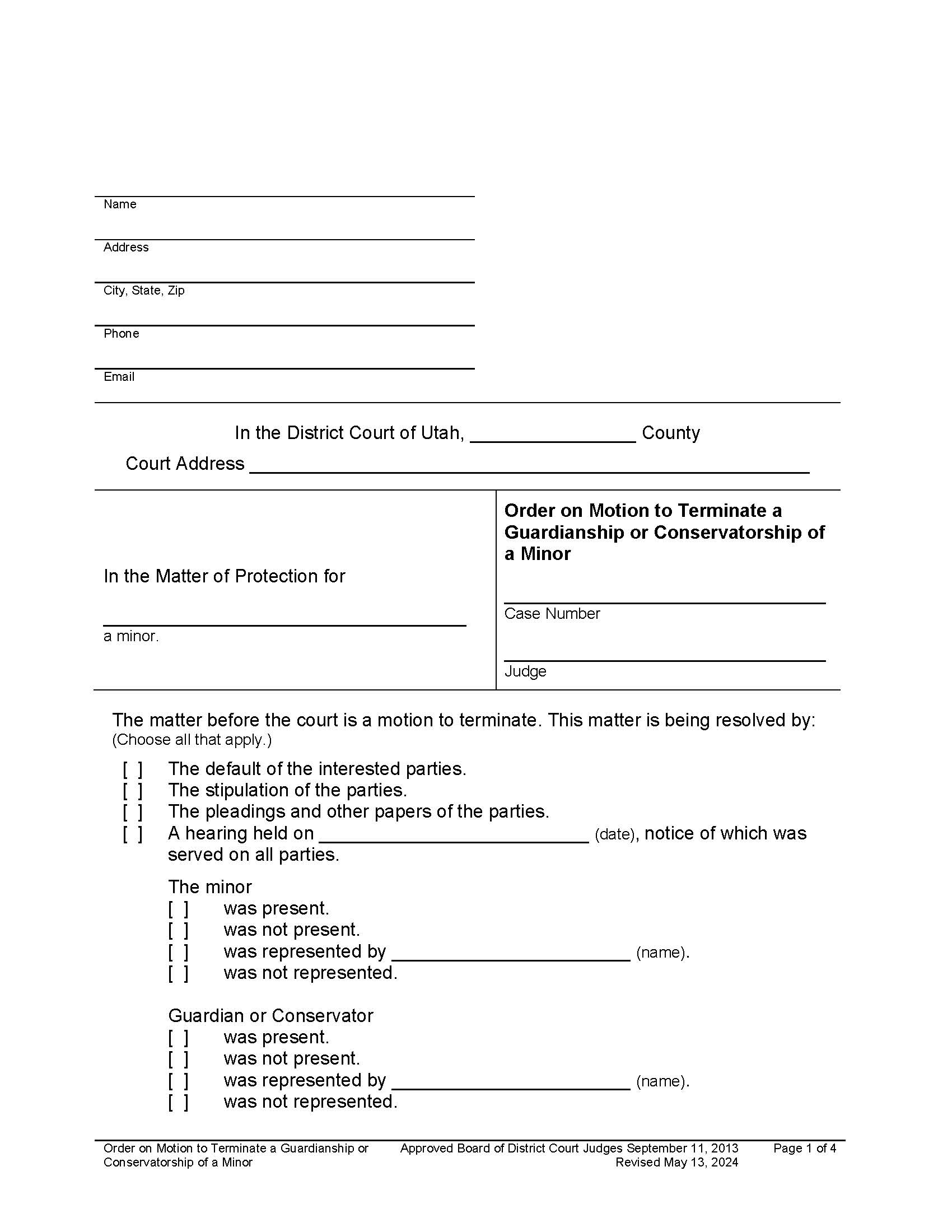 Order On Motion To Terminate Guardianship And-Or Conservatorship (Minor) | Pdf Fpdf Docx | Utah