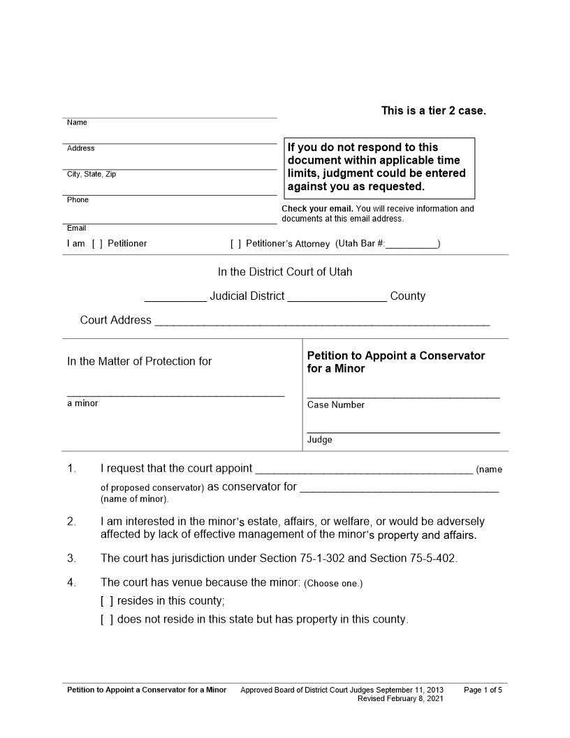 Petition To Appoint Conservator For Minor | Pdf Fpdf Docx | Utah