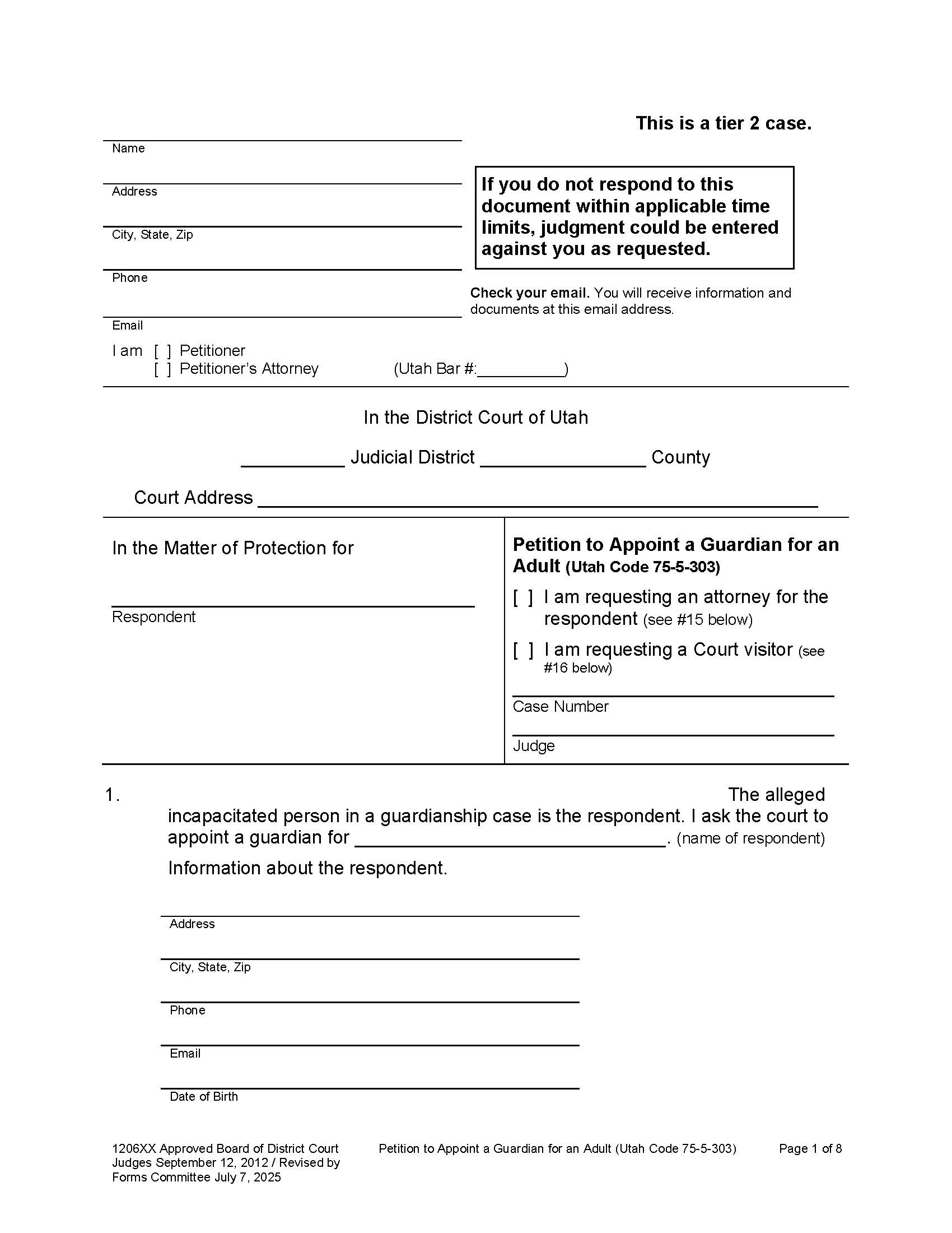 Petition To Appoint Guardian For Adult {UT PAGA} | Pdf Fpdf Docx | Utah