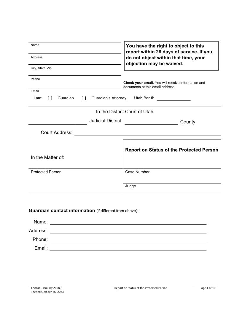 Report On Status Of The Protected Person {1802GUF} | Pdf Fpdf Docx | Utah