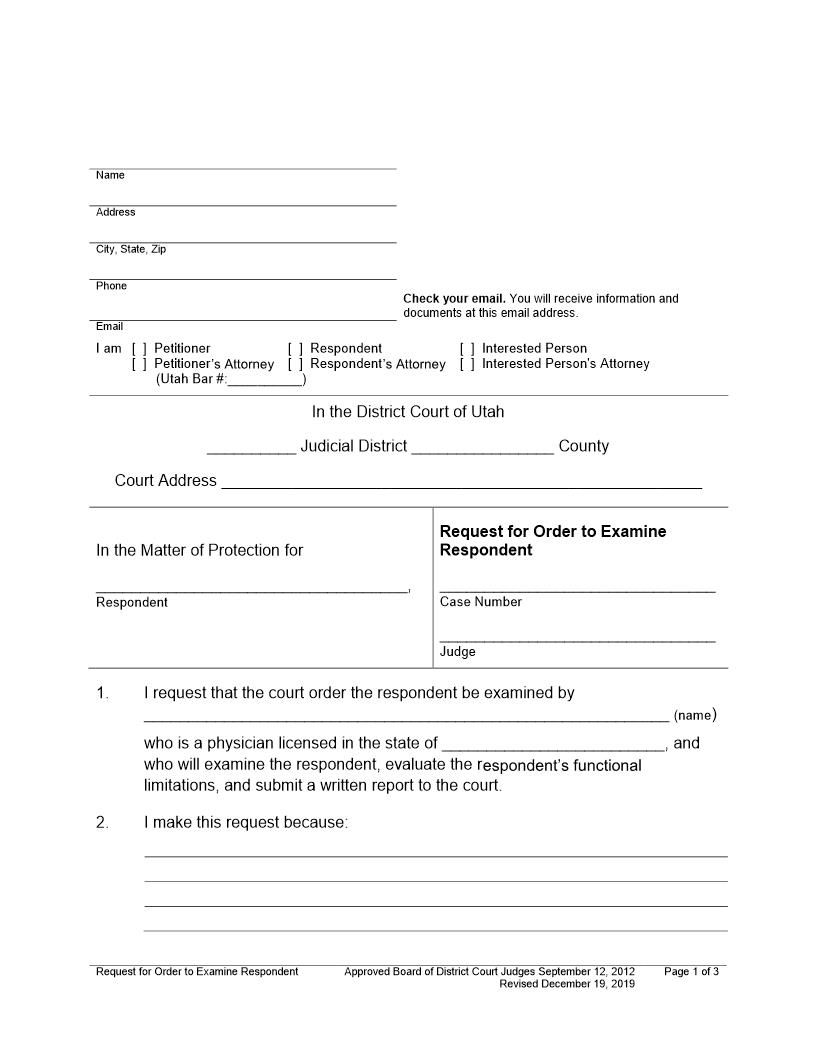 Request For Order To Examine Respondent | Pdf Fpdf Docx | Utah
