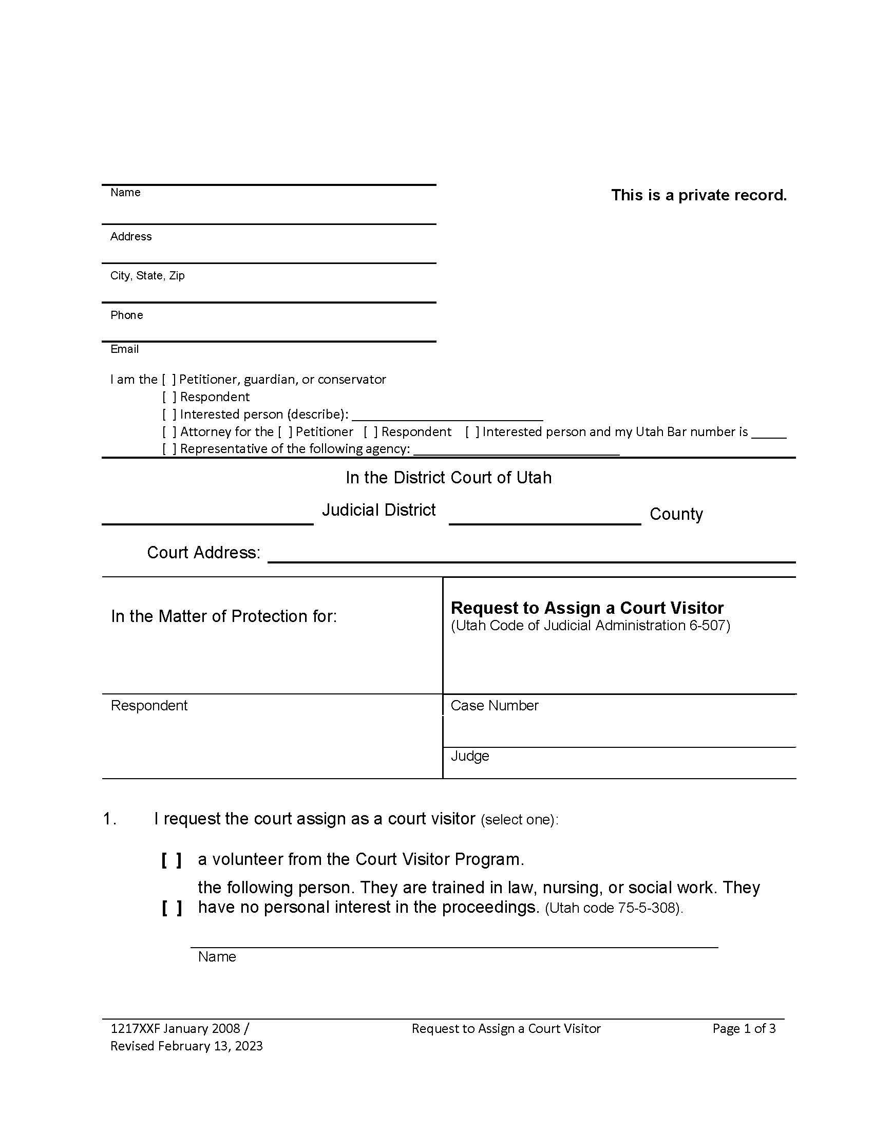 Request To Asssign Court Visitor | Pdf Fpdf Docx | Utah