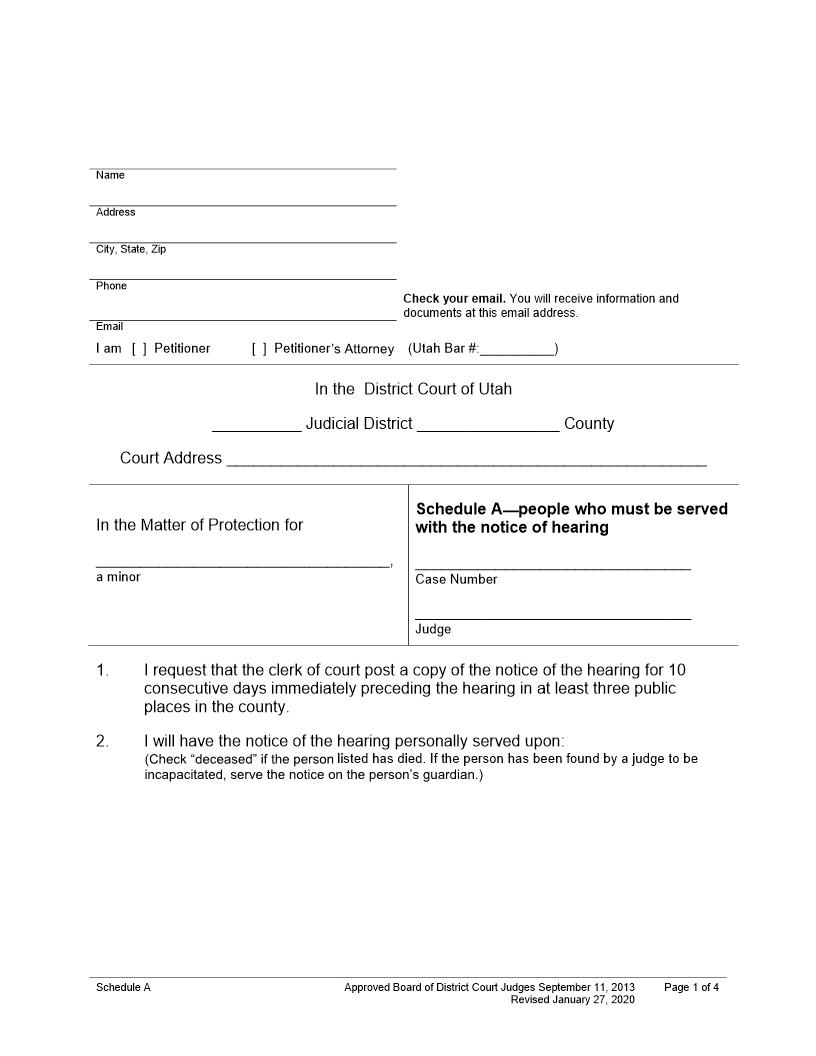 Schedule A - People Who Must Be Served With Notice Of Hearing (Minor) | Pdf Fpdf Docx | Utah