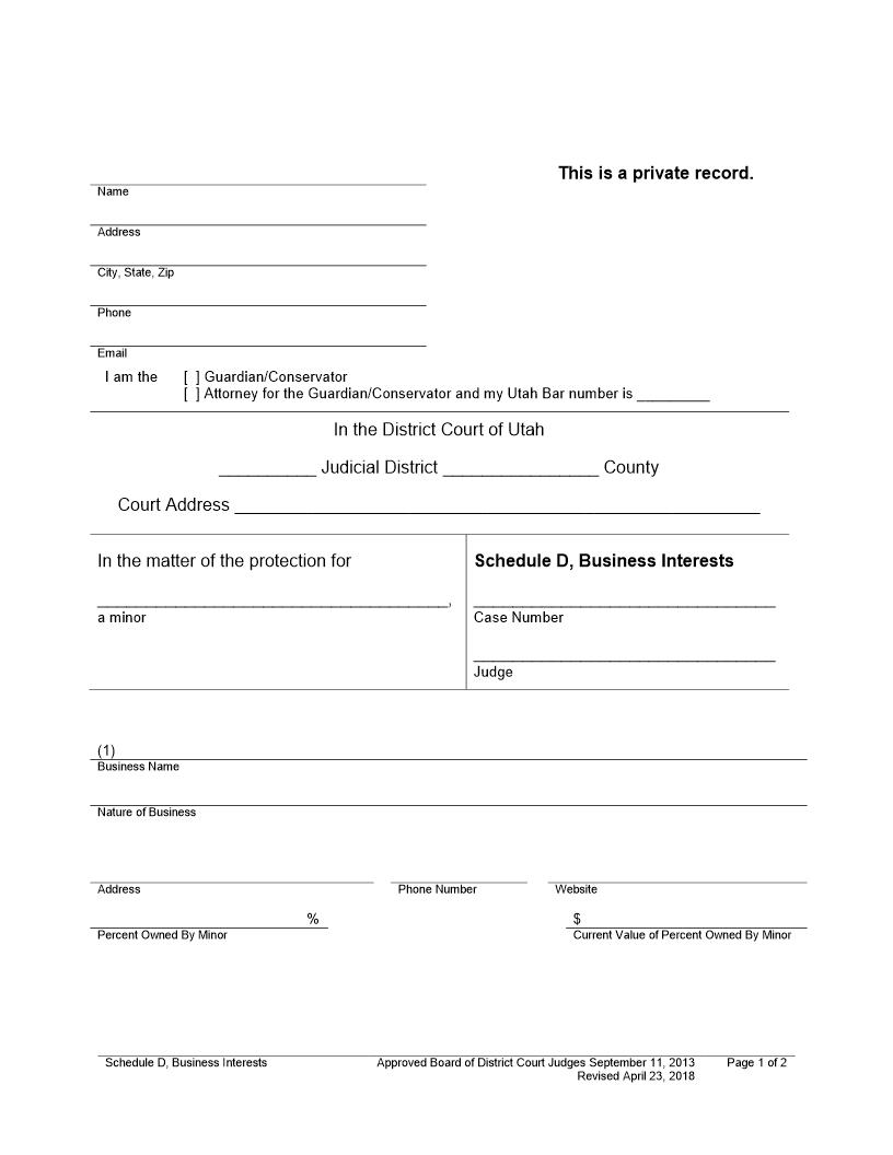 Schedule D Business Assets (Minor) | Pdf Fpdf Docx | Utah