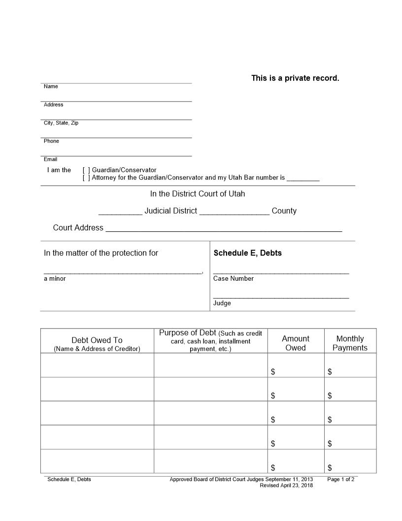Schedule E Debts (Minor) | Pdf Fpdf Docx | Utah