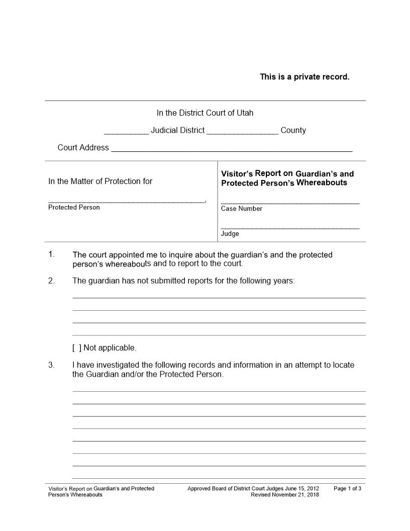 Visitors Report On Guardians And Protected Persons Whereabouts | Pdf Fpdf Docx | Utah