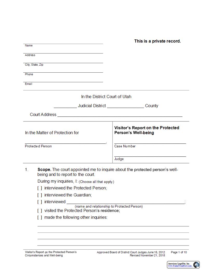 Visitors Report On Protected Persons Well Being | Pdf Fpdf Docx | Utah