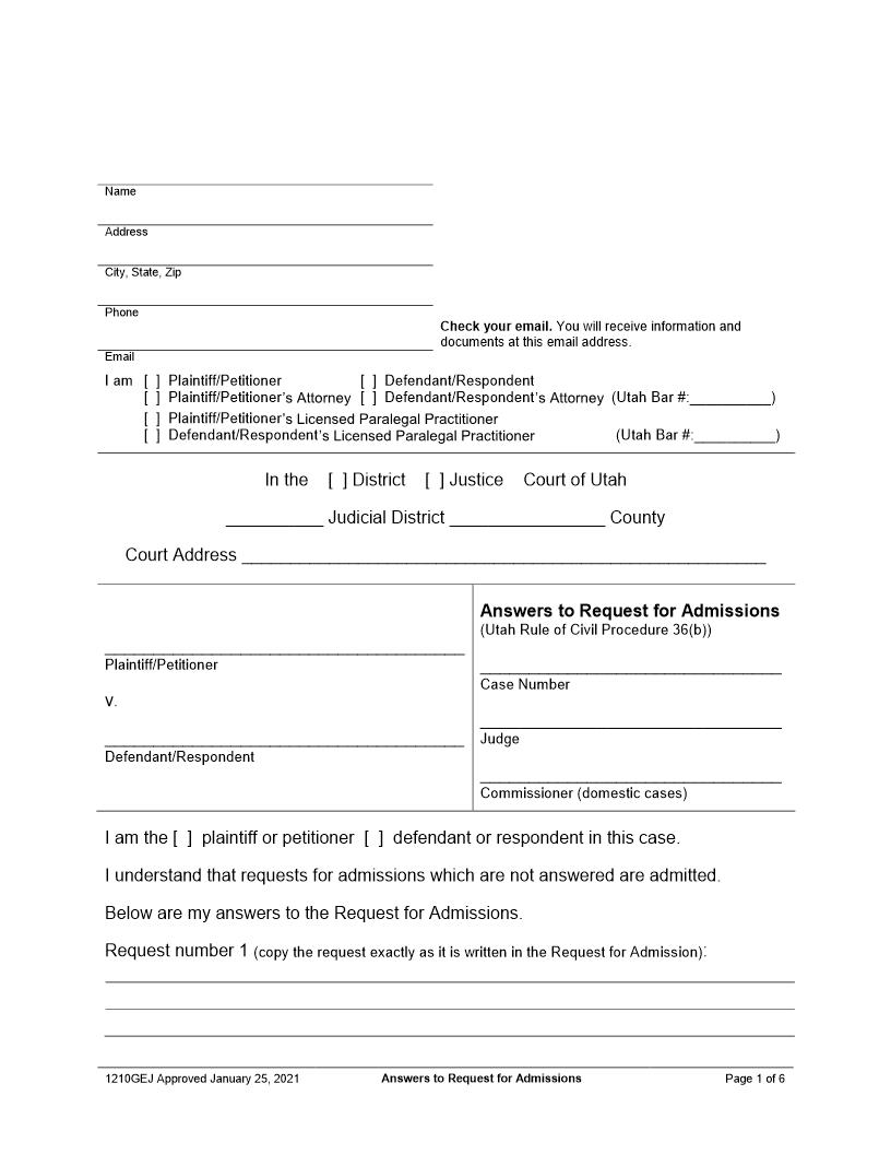Answers To Request For Admissions {1210GEJ} | Pdf Fpdf Docx | Utah