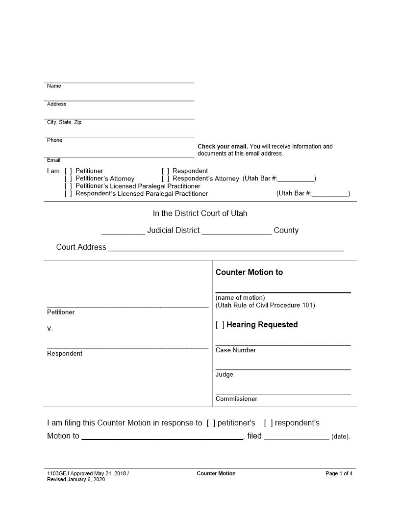 Counter Motion {1103GEJ} | Pdf Fpdf Docx | Utah