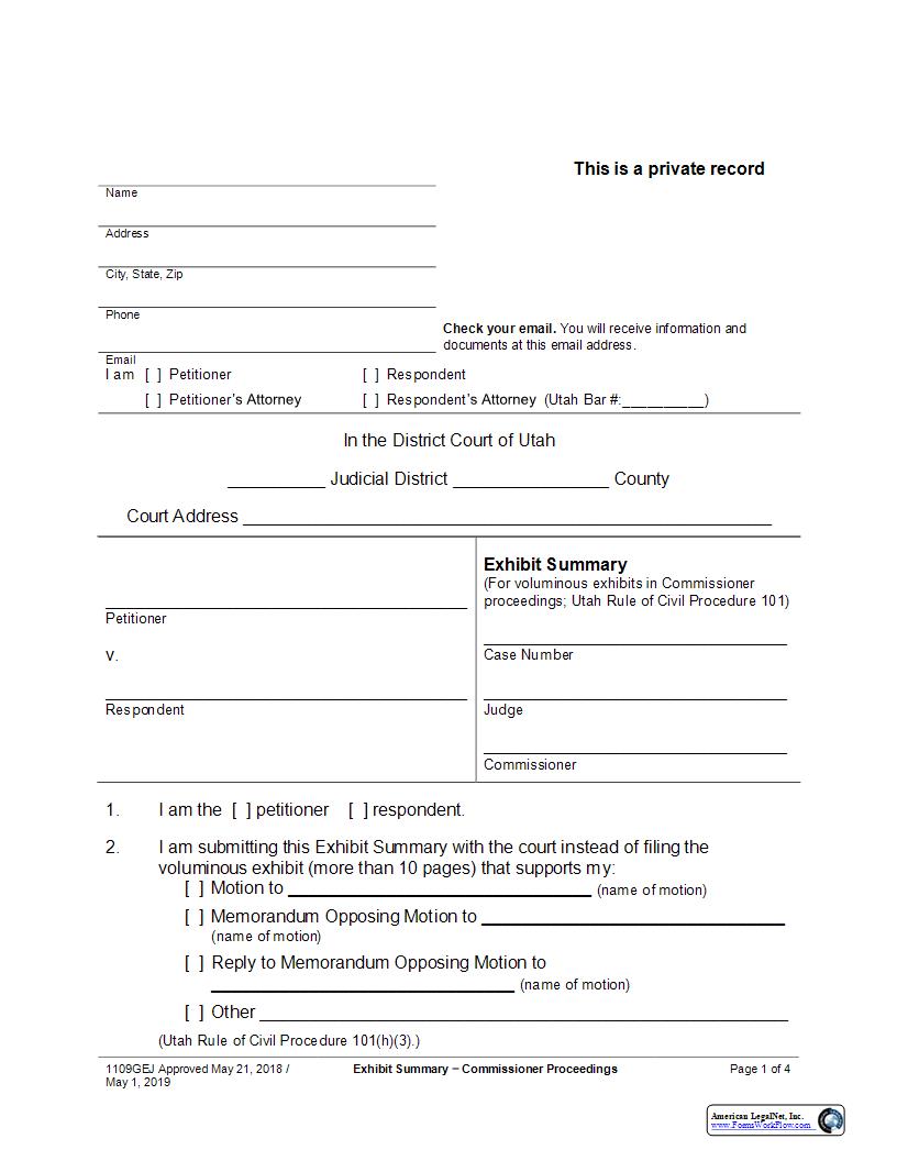 Exhibit Summary {1109GEJ} | Pdf Fpdf Docx | Utah