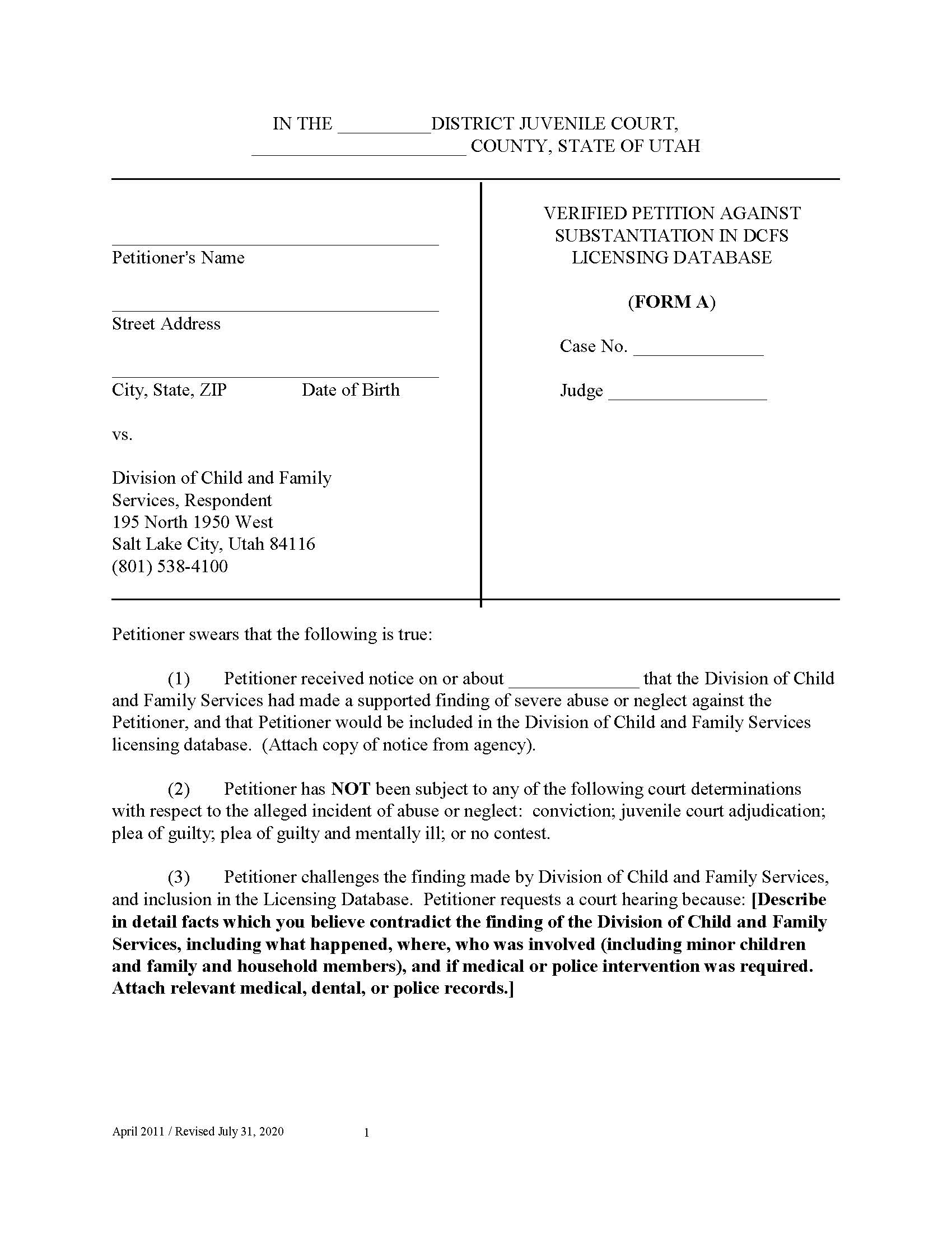 Forms To Petition Removal From Division Of Child And Family Services Database | Pdf Fpdf Doc Docx | Utah