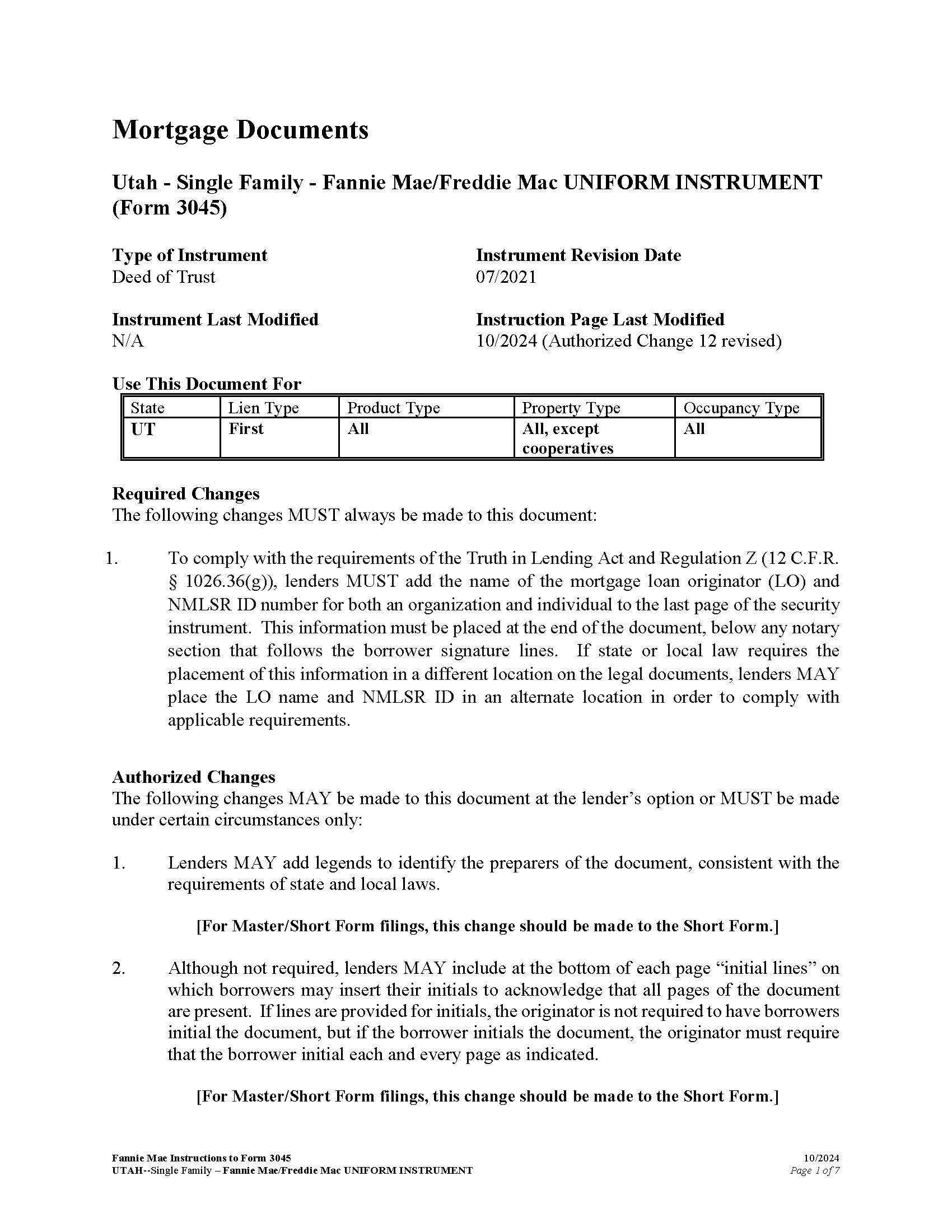 Mortgage Instructions (Form 3045 Mandatory And Optional Additions) | Pdf Fpdf Docx | Utah