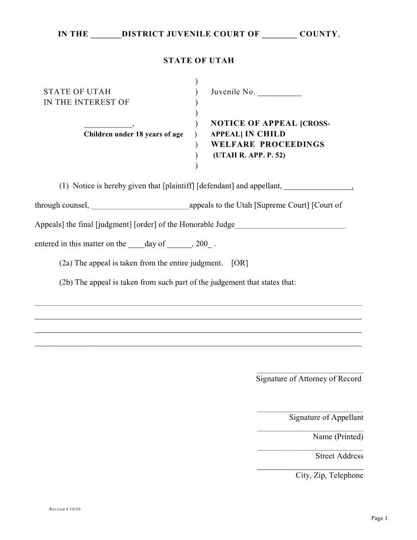 Notice Of Appeal (Cross-Appeal) In Child Welfare Proceedings | Pdf Fpdf Docx | Utah