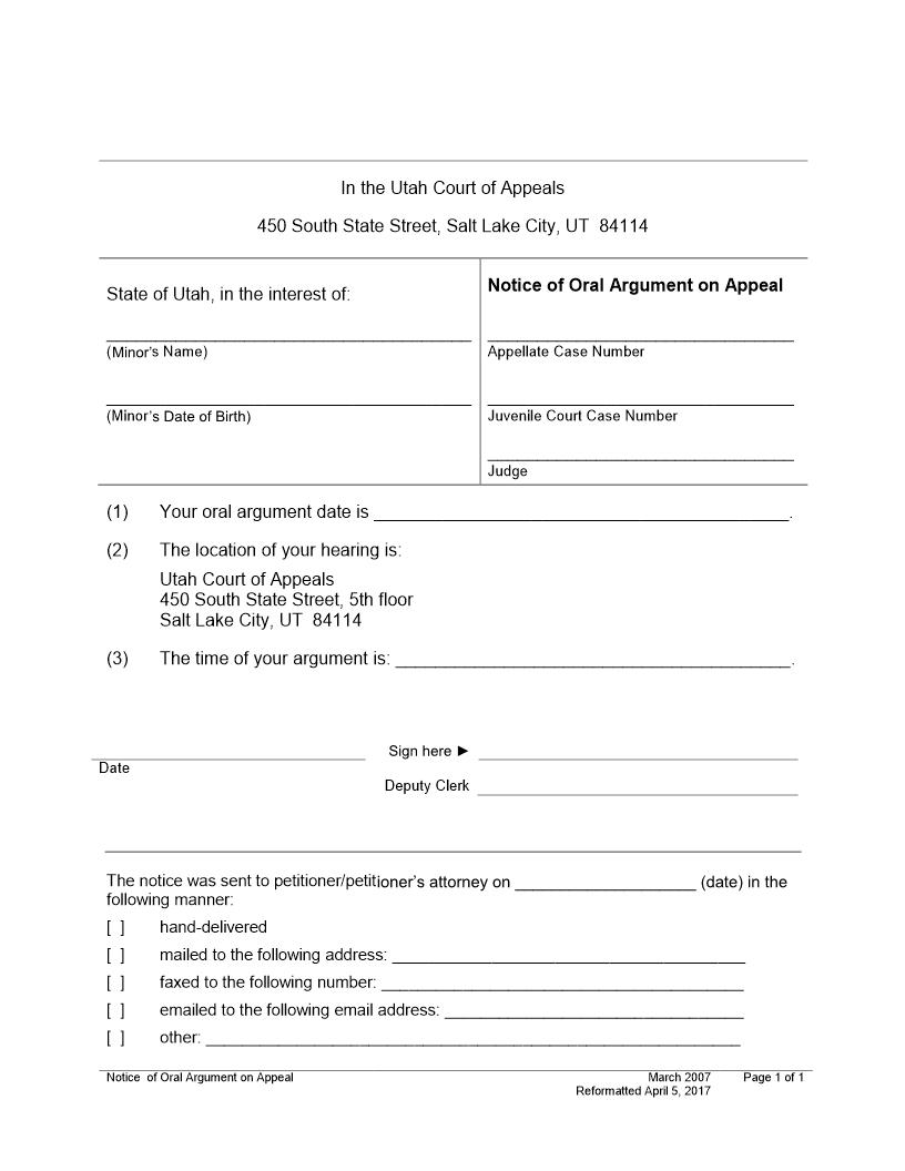 Notice Of Oral Argument On Appeal | Pdf Fpdf Docx | Utah