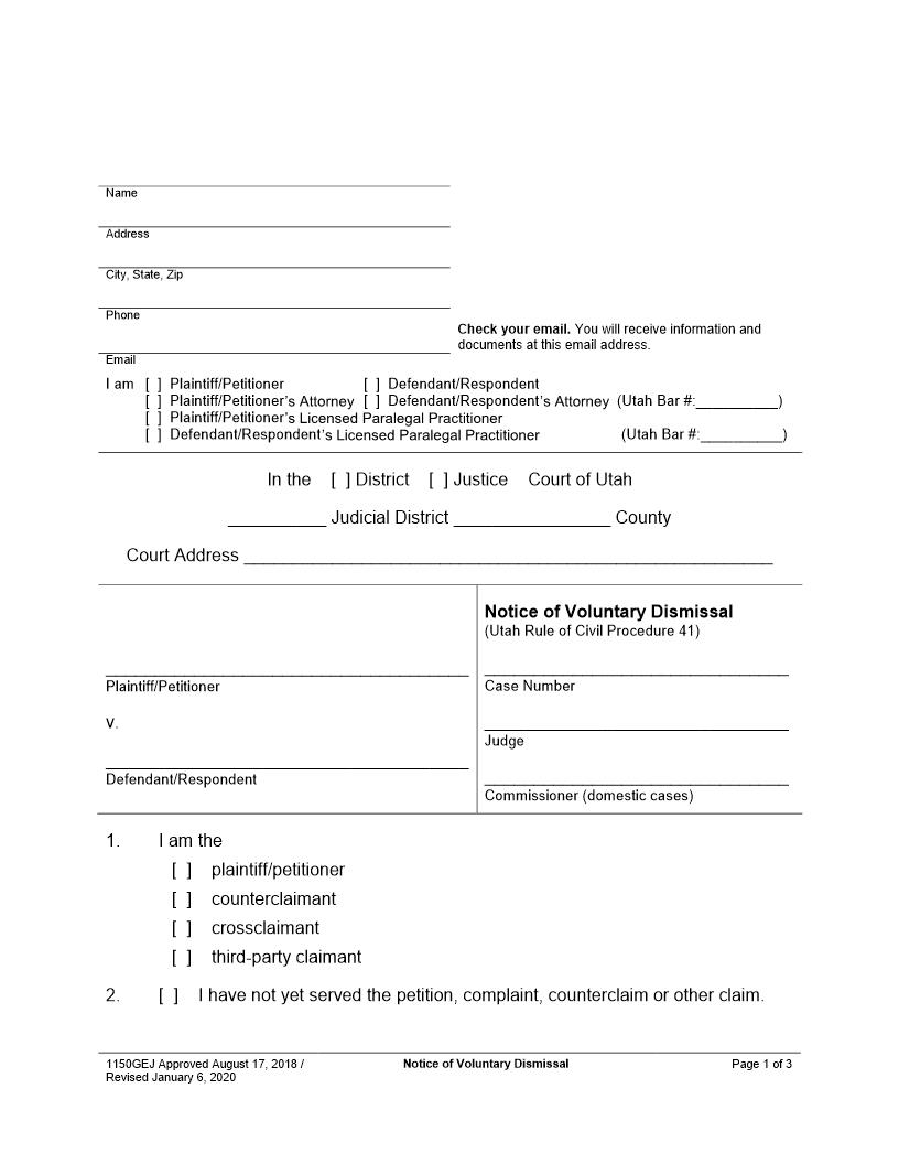 Notice Of Voluntary Dismissal {1150GEJ} | Pdf Fpdf Docx | Utah