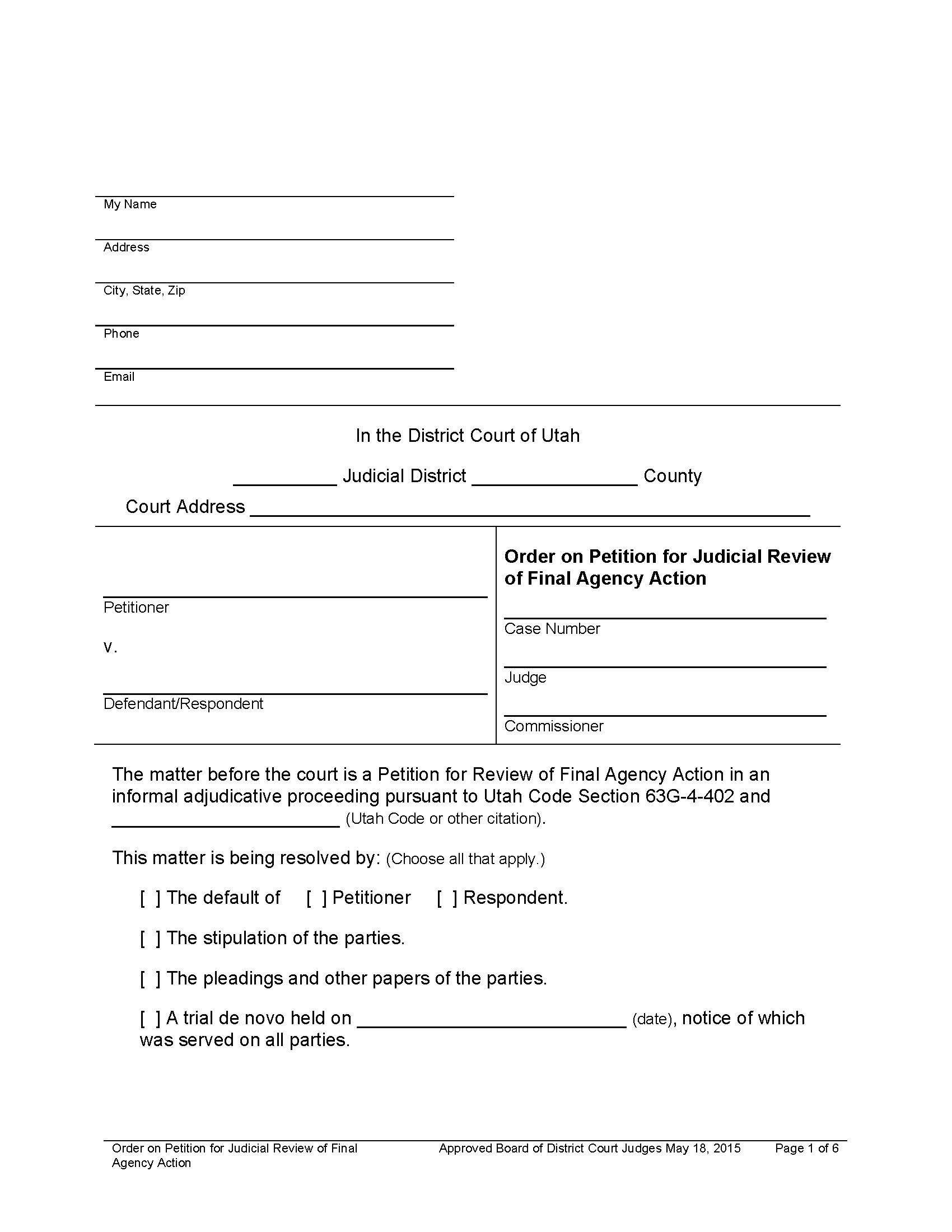 Order On Petition For Judicial Review Of Final Agency Action | Pdf Fpdf Docx | Utah