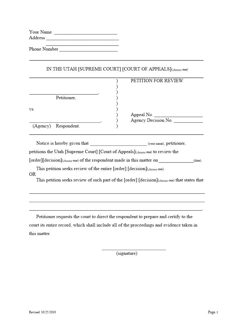 Petition For Review (Administrative Appeal) | Pdf Fpdf Docx | Utah