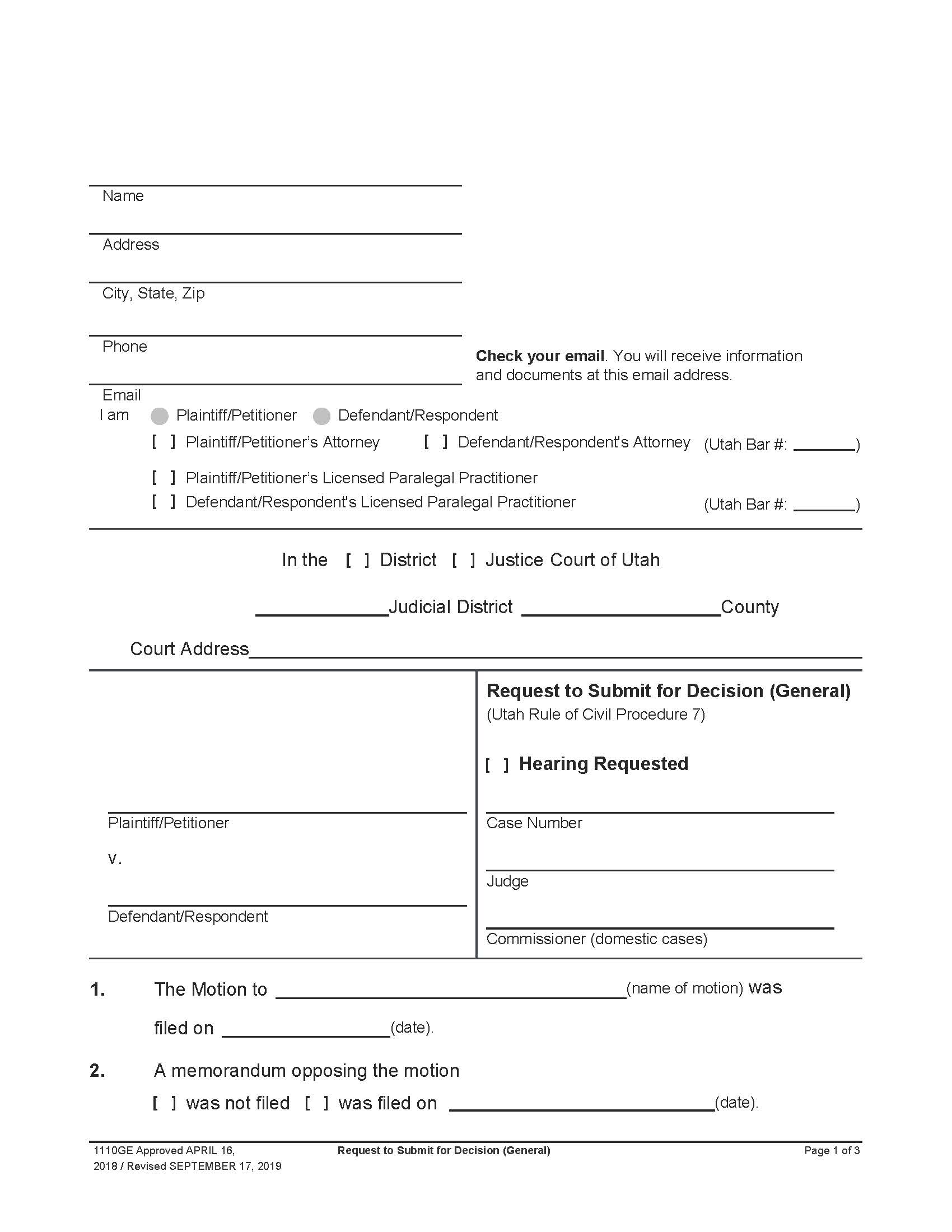 Request To Submit For Decision {1110GEJ} | Pdf Fpdf Docx | Utah